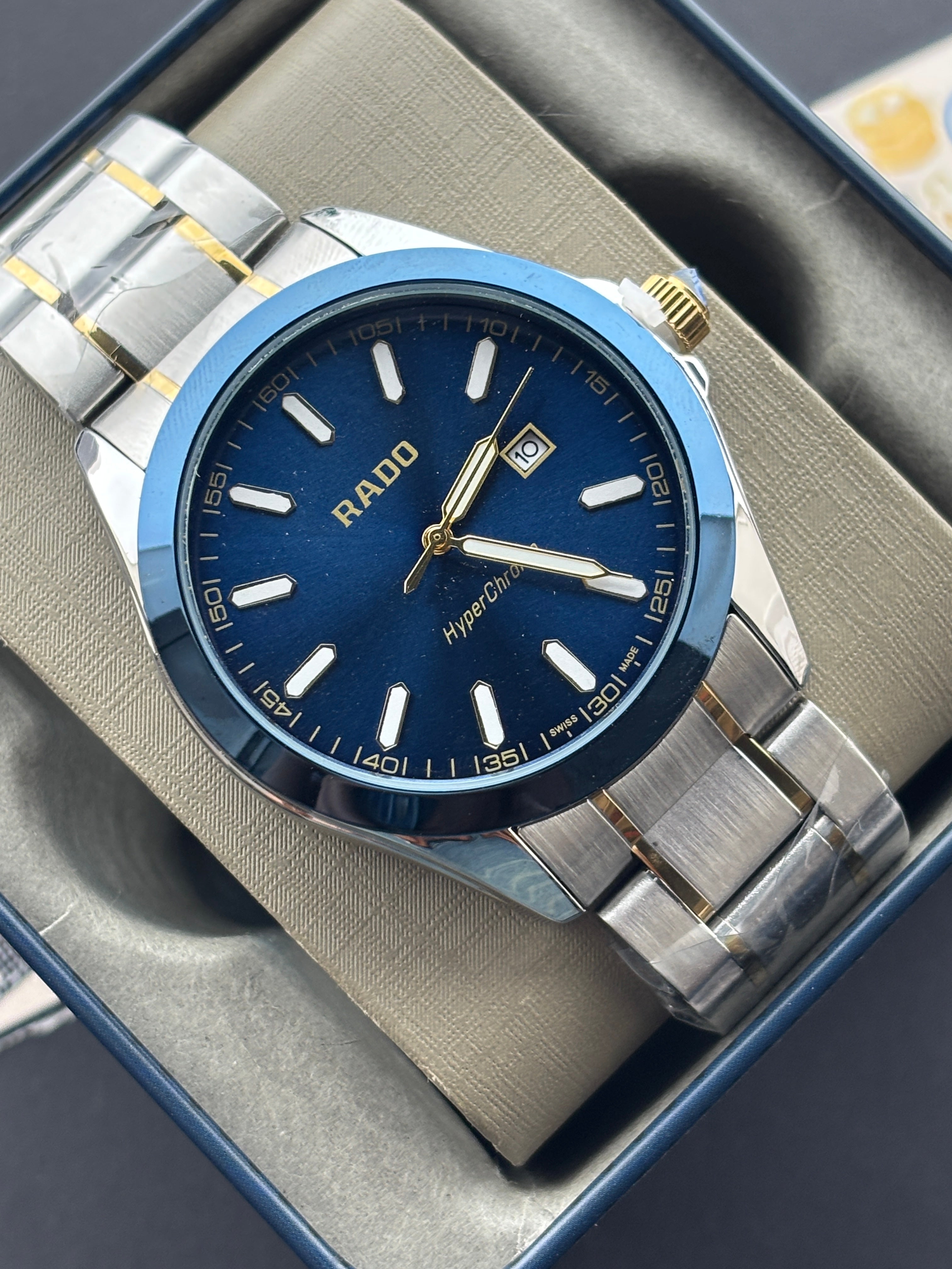 Premium Two-Tone Blue Dial Luxury Watch Steel Bracelet – Men