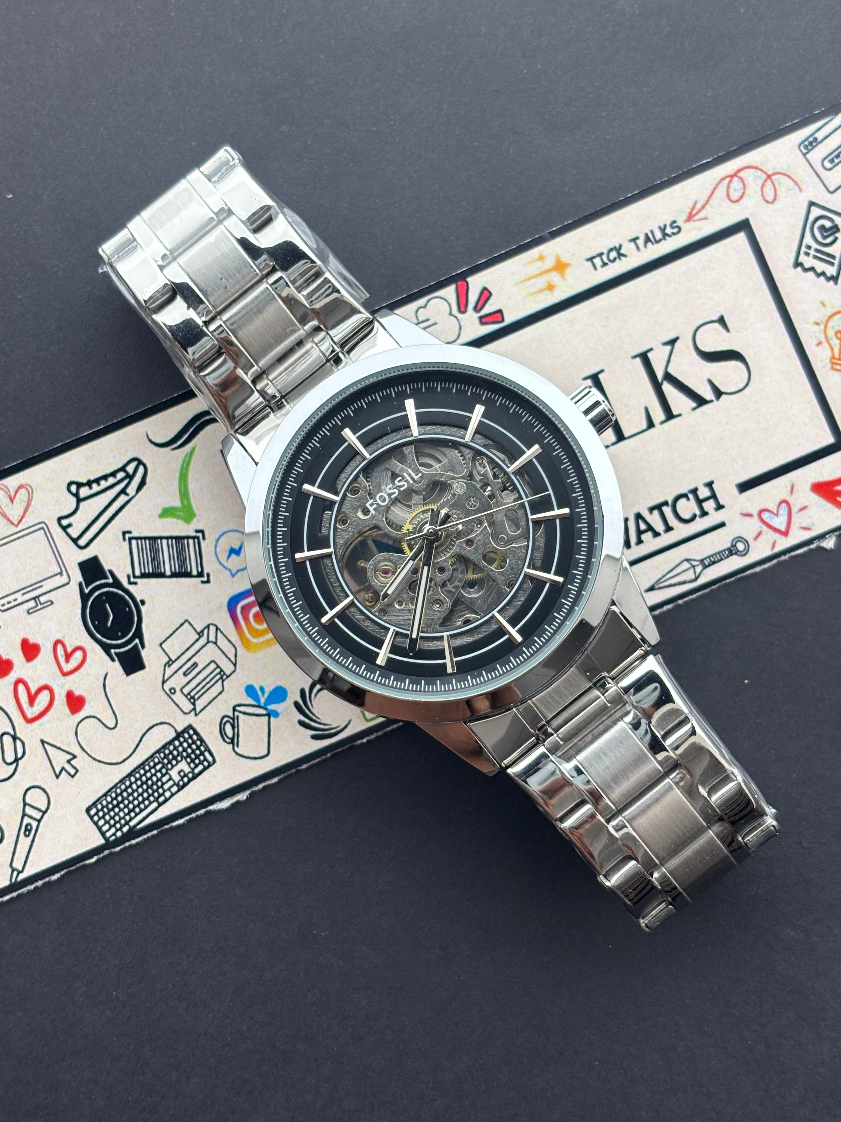Premium Skeleton Automatic Style Luxury Watch Silver Dial Stainless Steel Bracelet – Men
