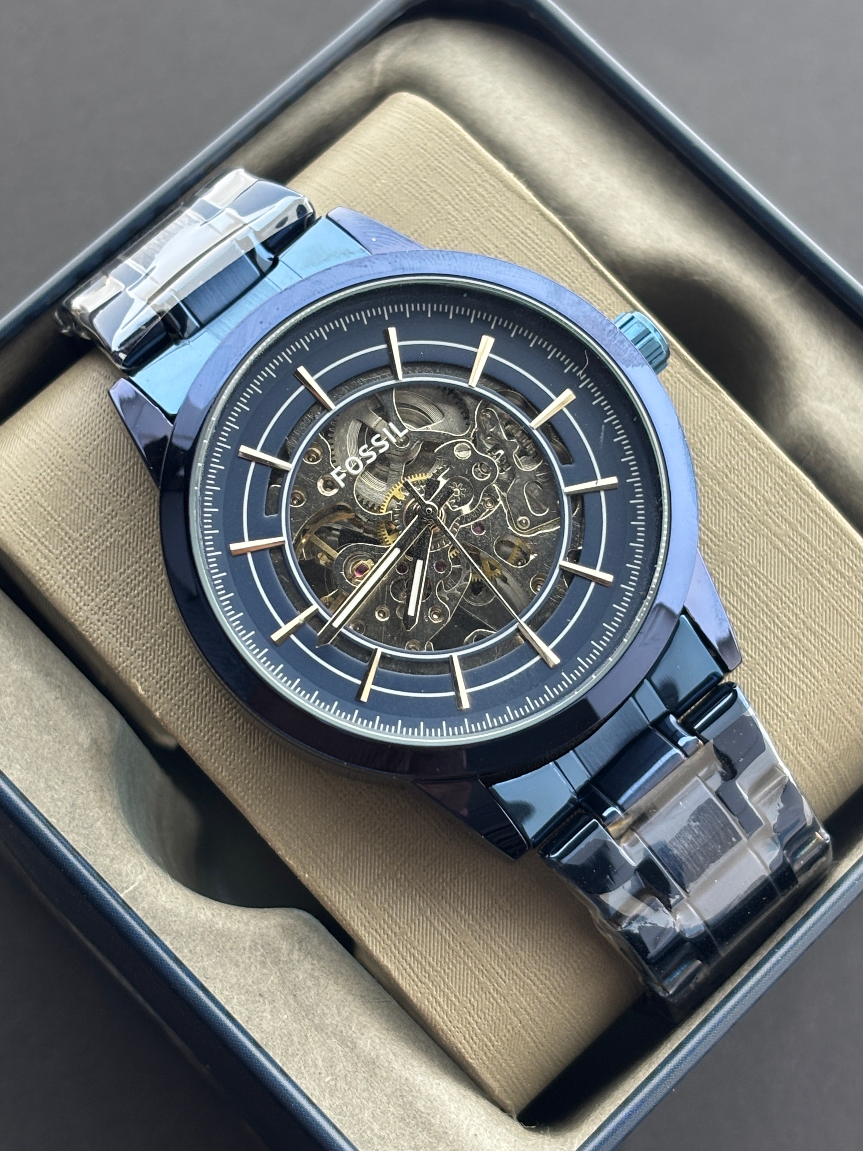 Premium Blue Skeleton Automatic Watch – Men