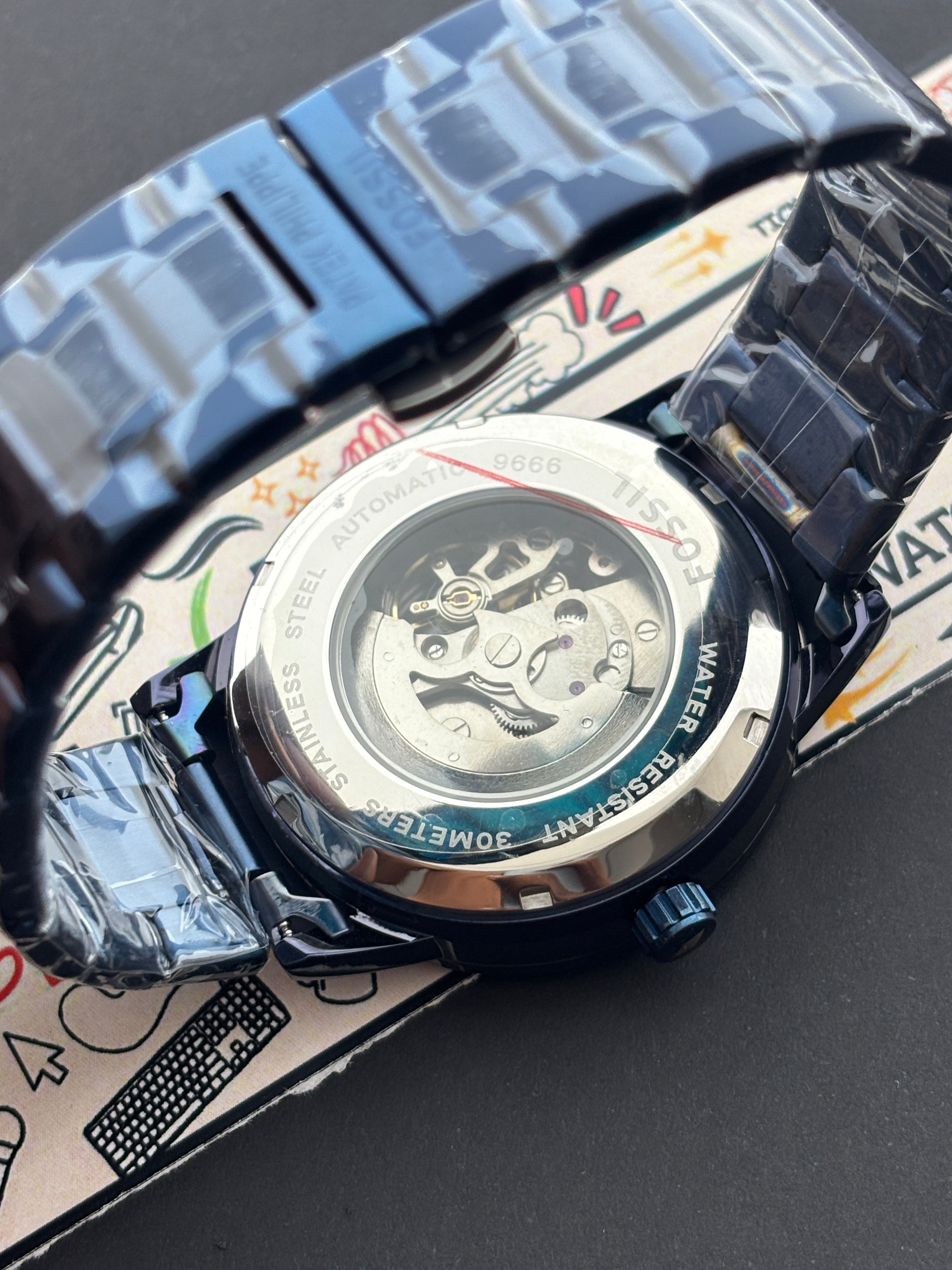 Premium Blue Skeleton Automatic Watch – Men