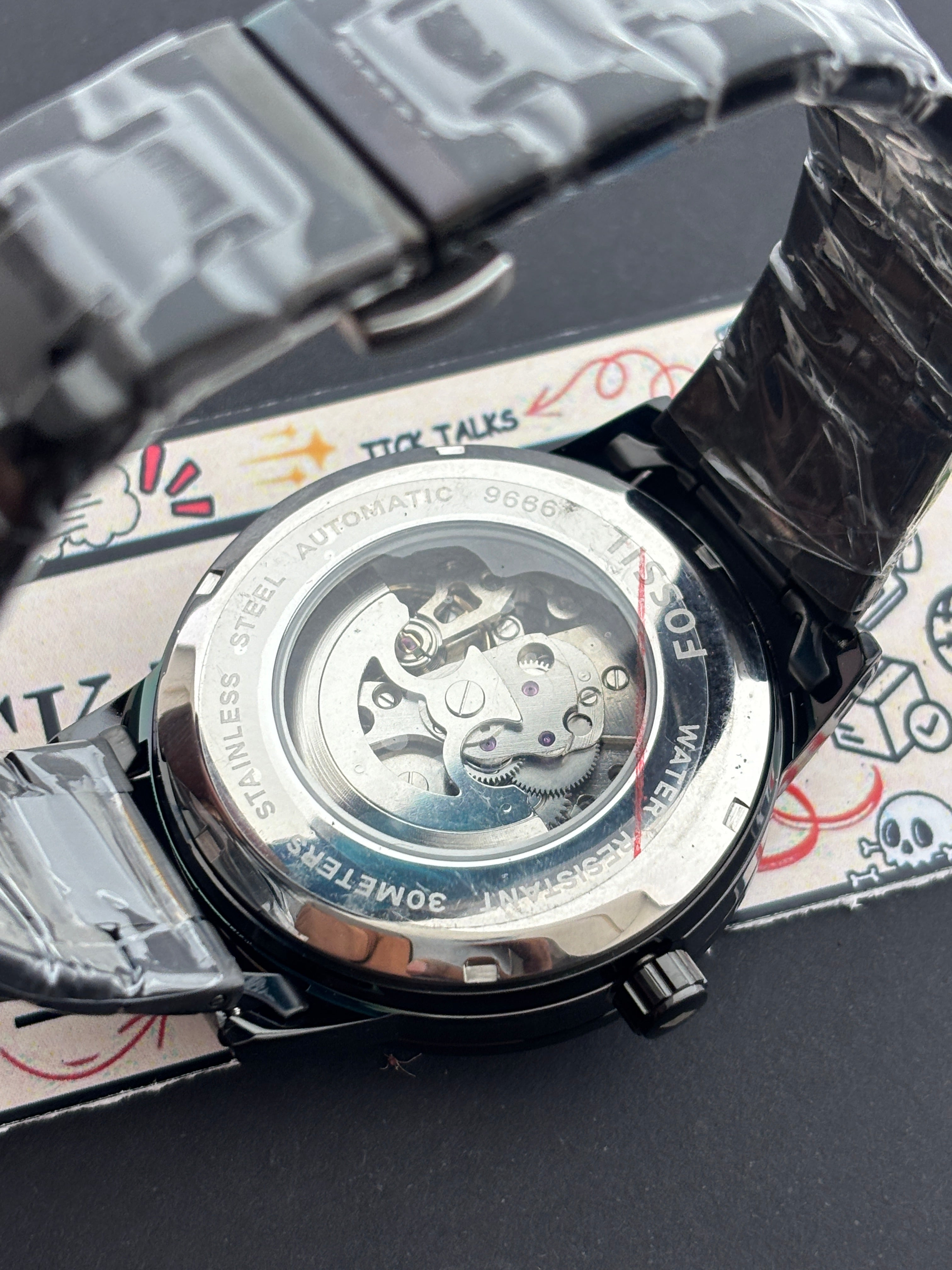Premium Black Skeleton Automatic Watch – Men