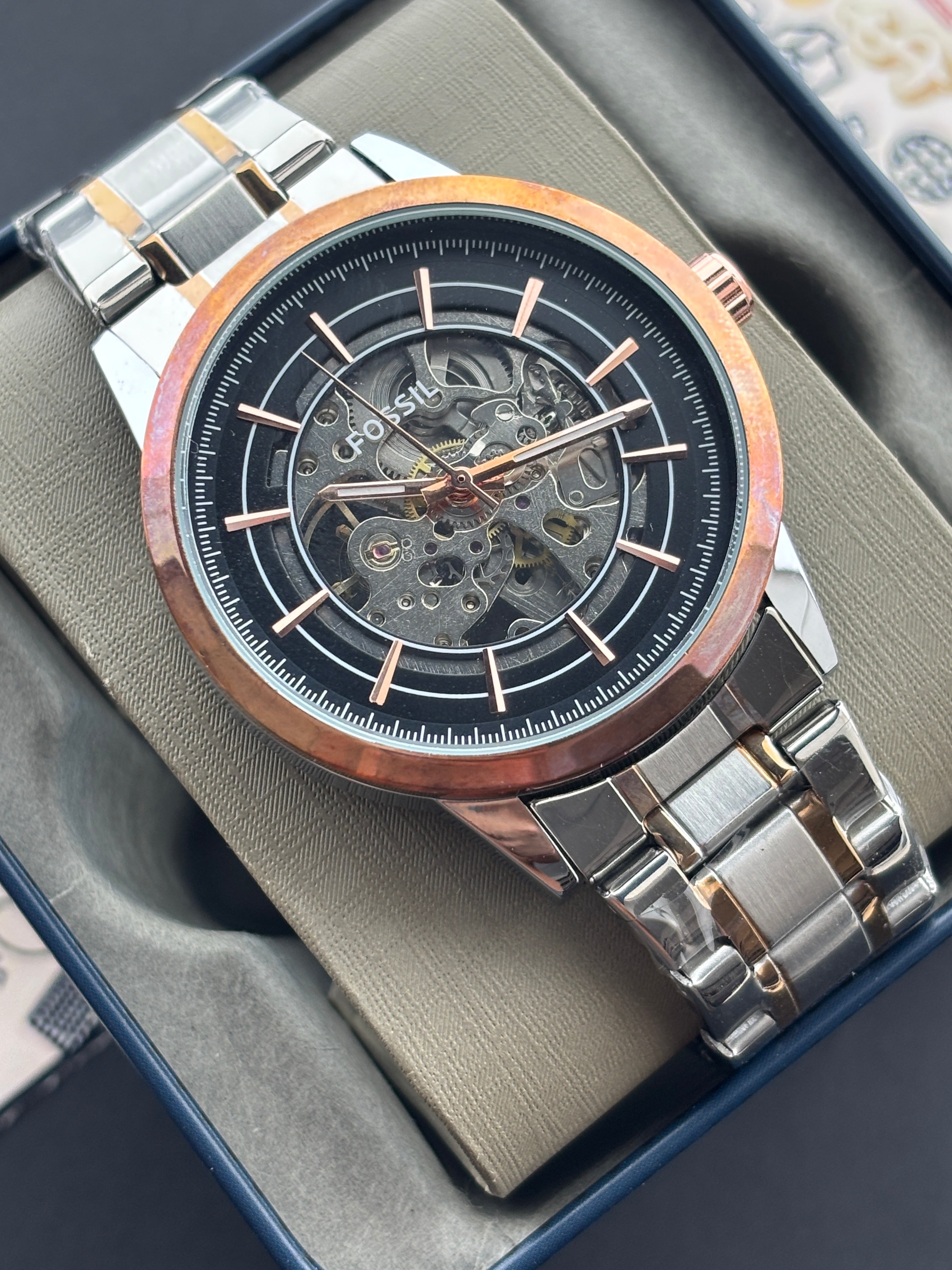 Premium Rose Gold Skeleton Automatic Watch – Men