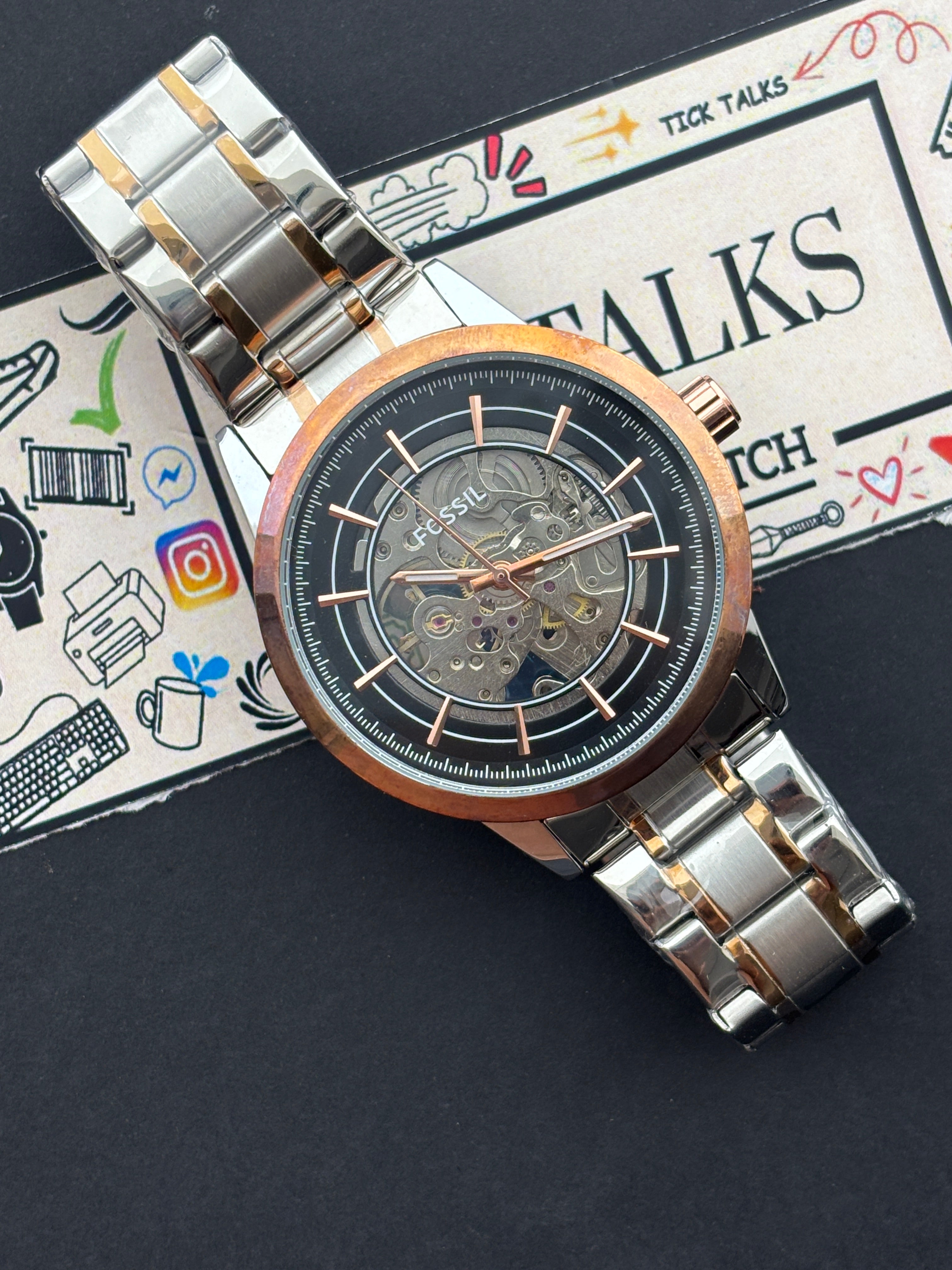 Premium Rose Gold Skeleton Automatic Watch – Men