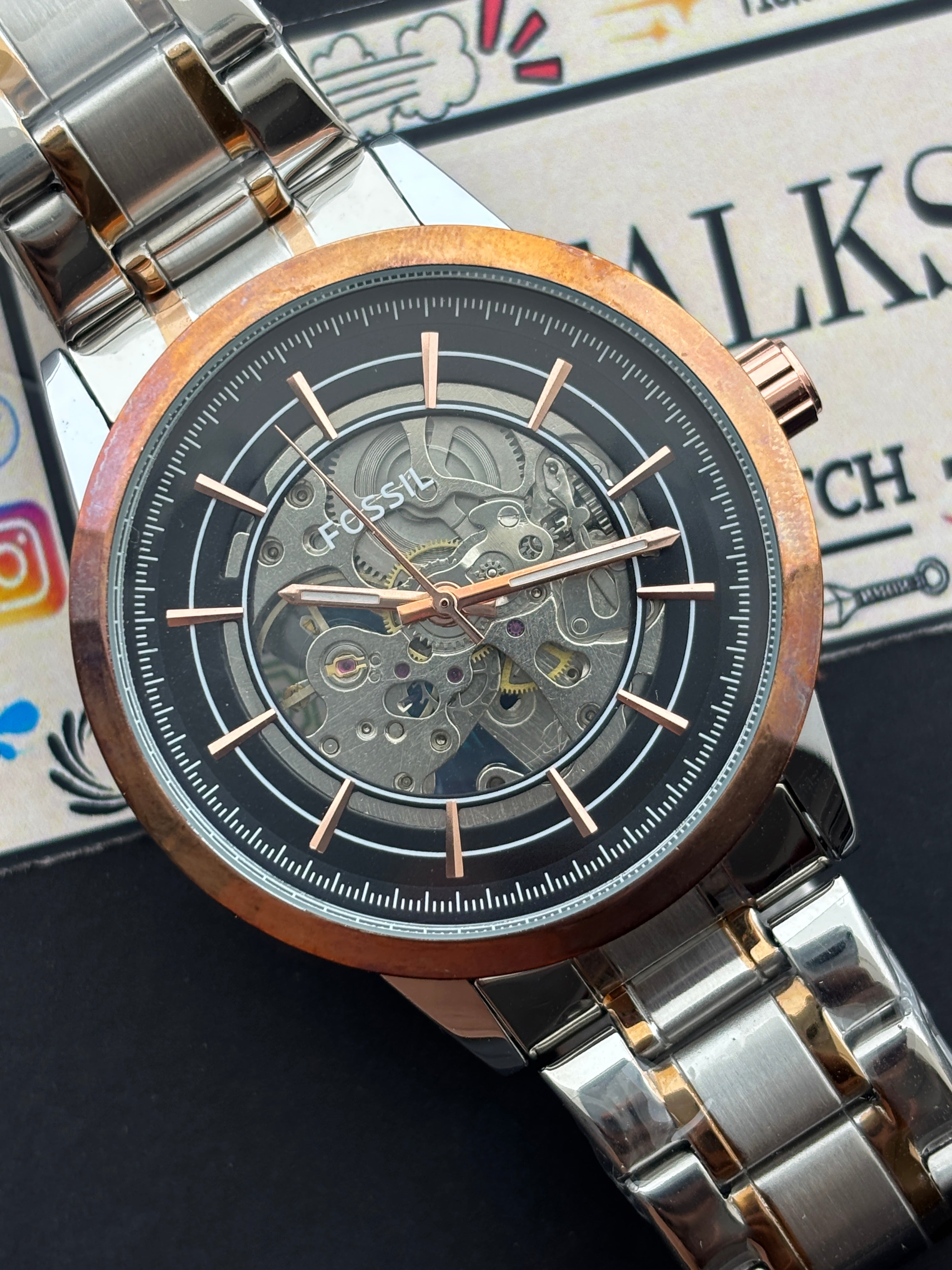 Premium Rose Gold Skeleton Automatic Watch – Men