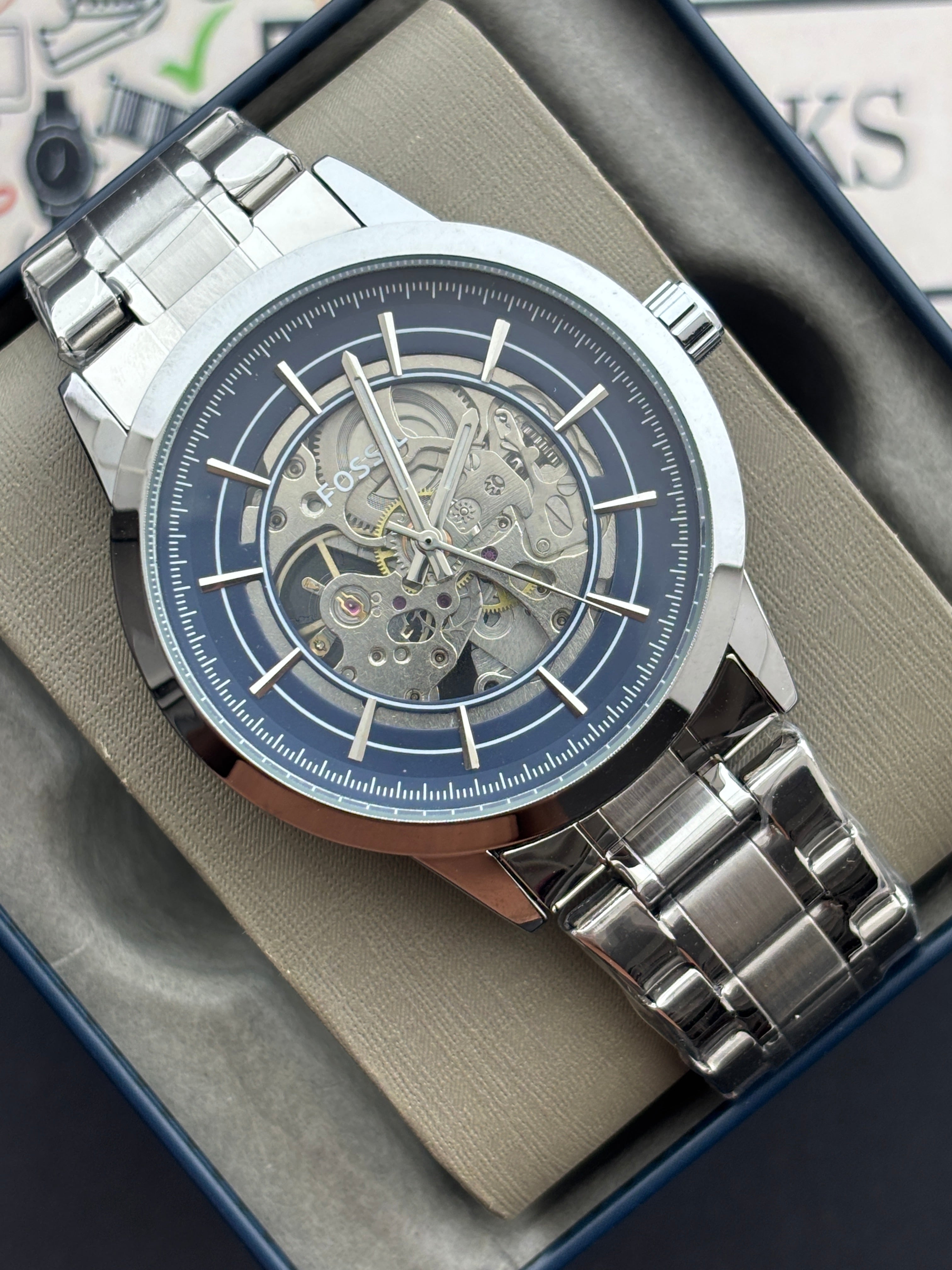 Premium Silver Skeleton Automatic Watch – Men