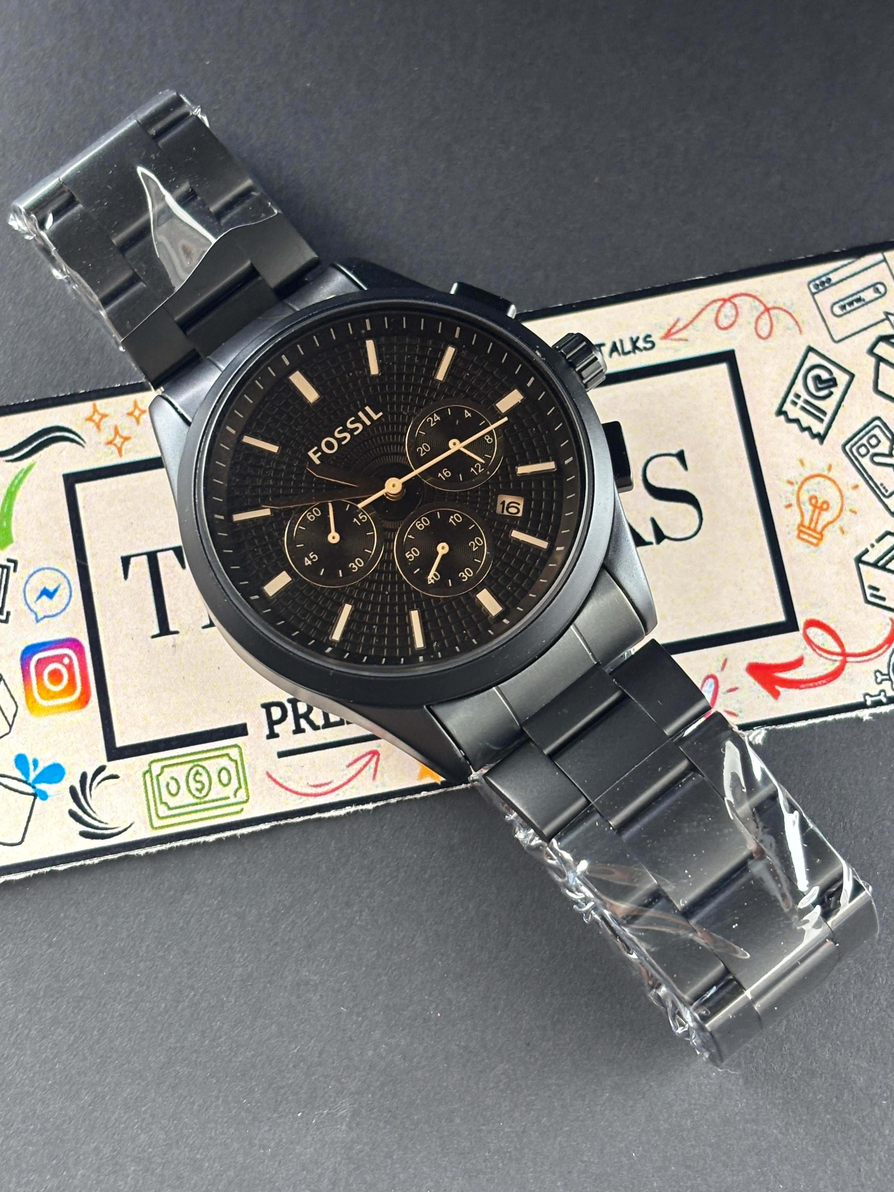 Premium Black Chronograph Style Luxury Watch Black Steel Bracelet – Men