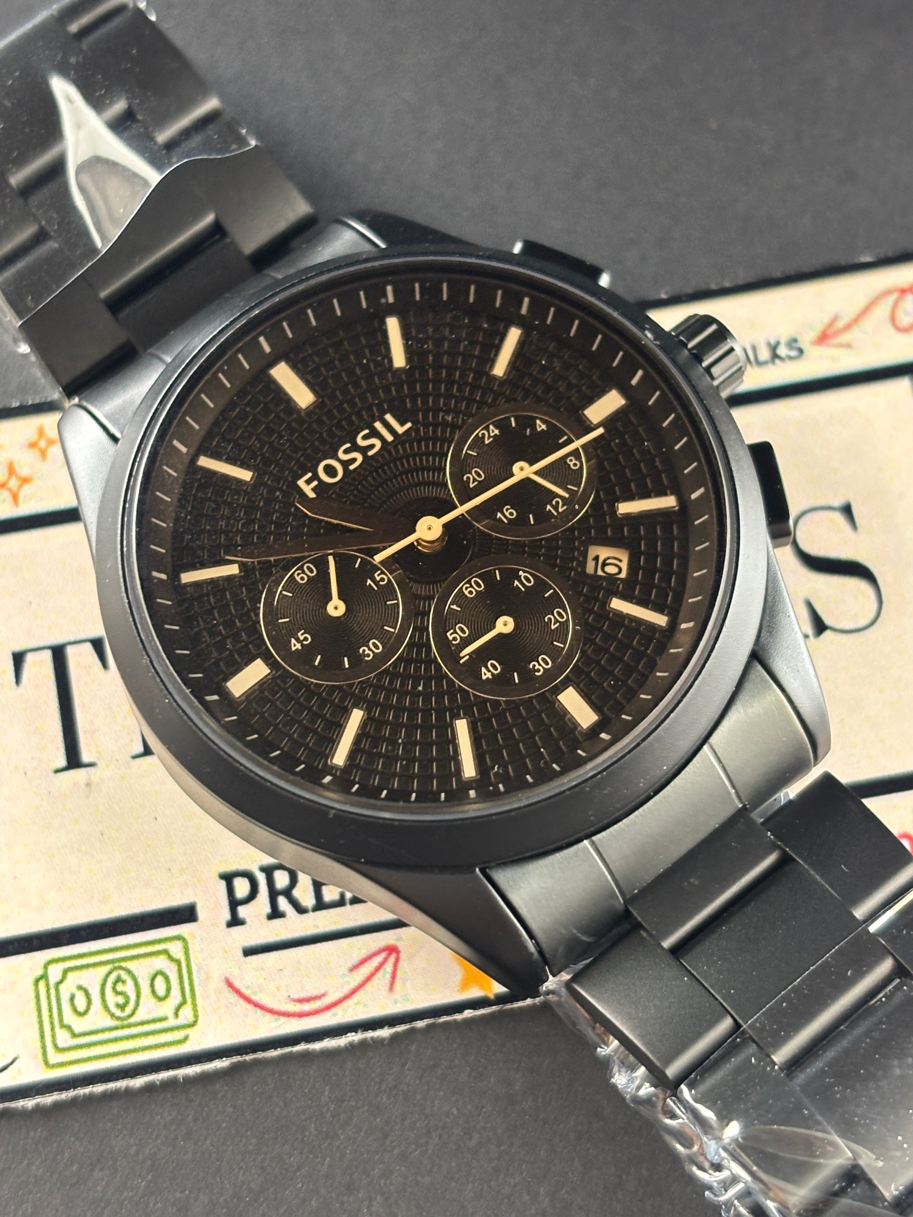 Premium Black Chronograph Style Luxury Watch Black Steel Bracelet – Men