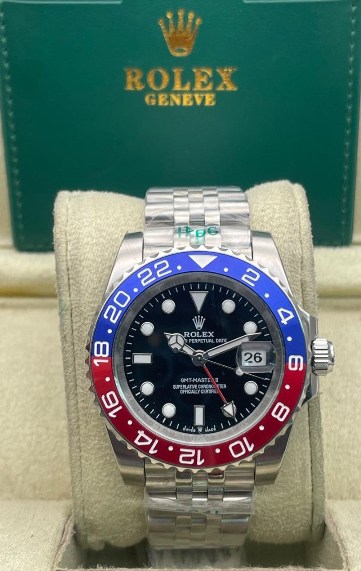 Premium Silver GMT Style Luxury Watch Blue Red Pepsi Bezel Jubilee Bracelet Classic Statement Watch – Men