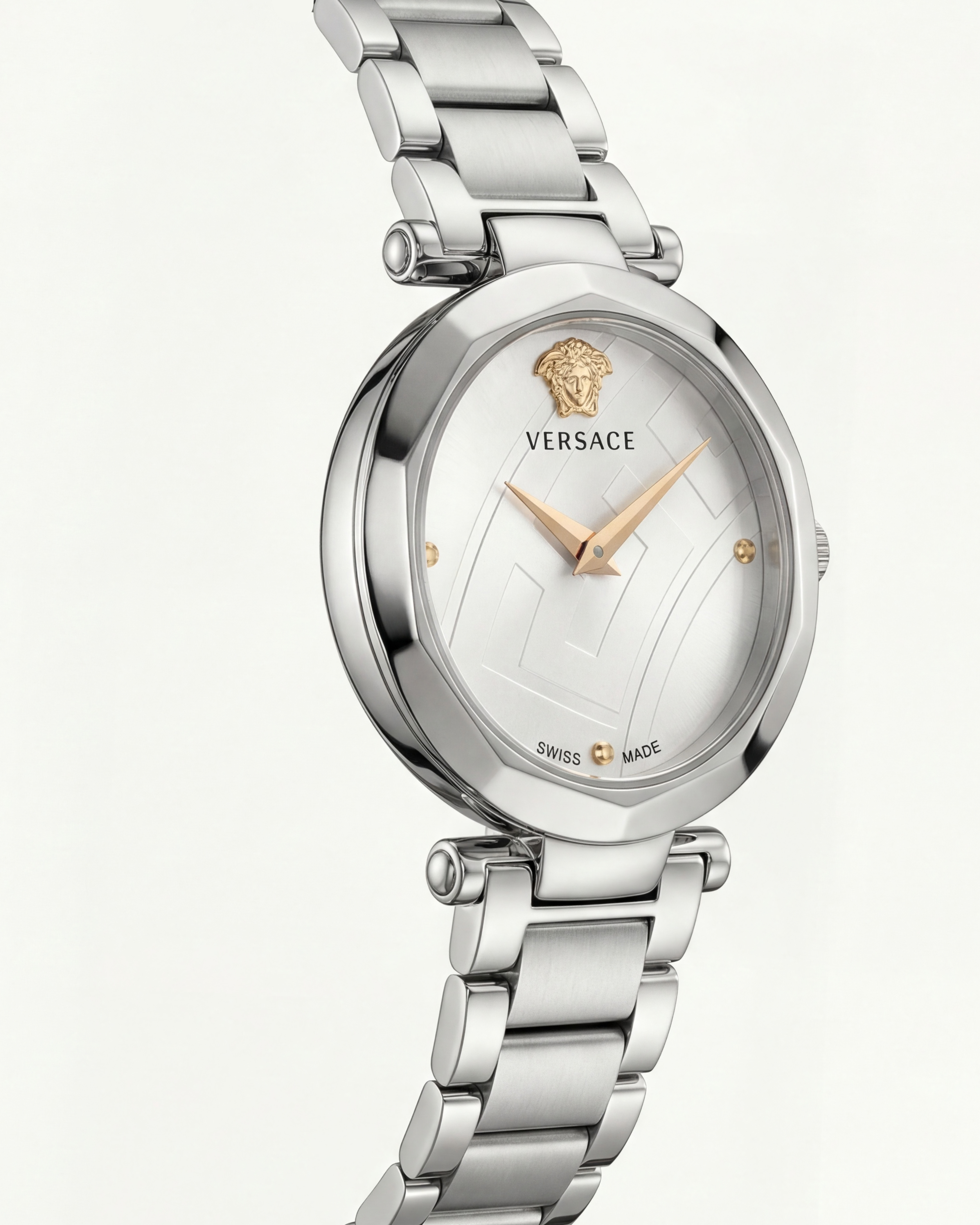 Silver Stainless Steel Case White Textured Dial Luxury Medusa Bracelet Watch – Women
