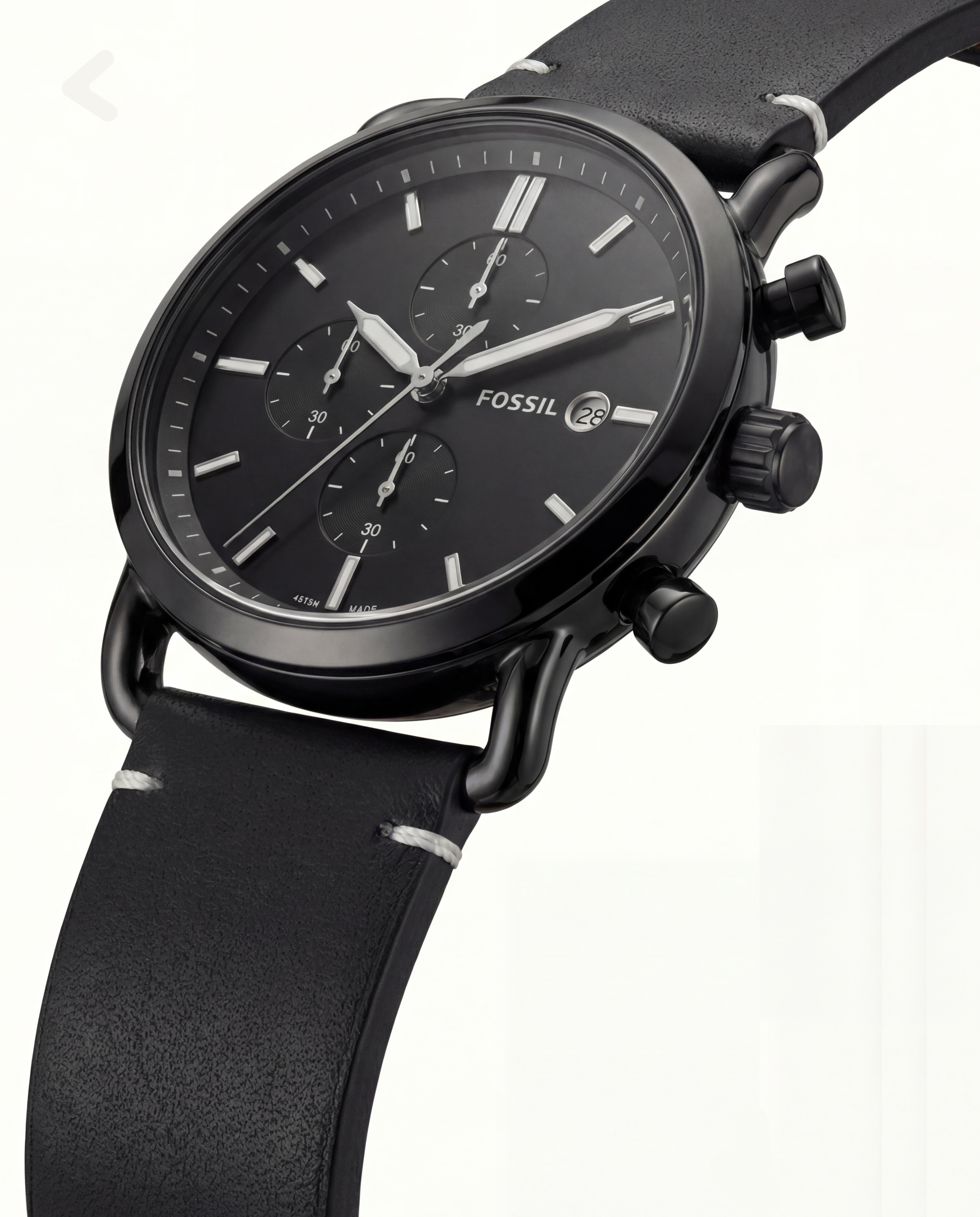 Matte Black Chronograph Leather Strap Men’s Watch