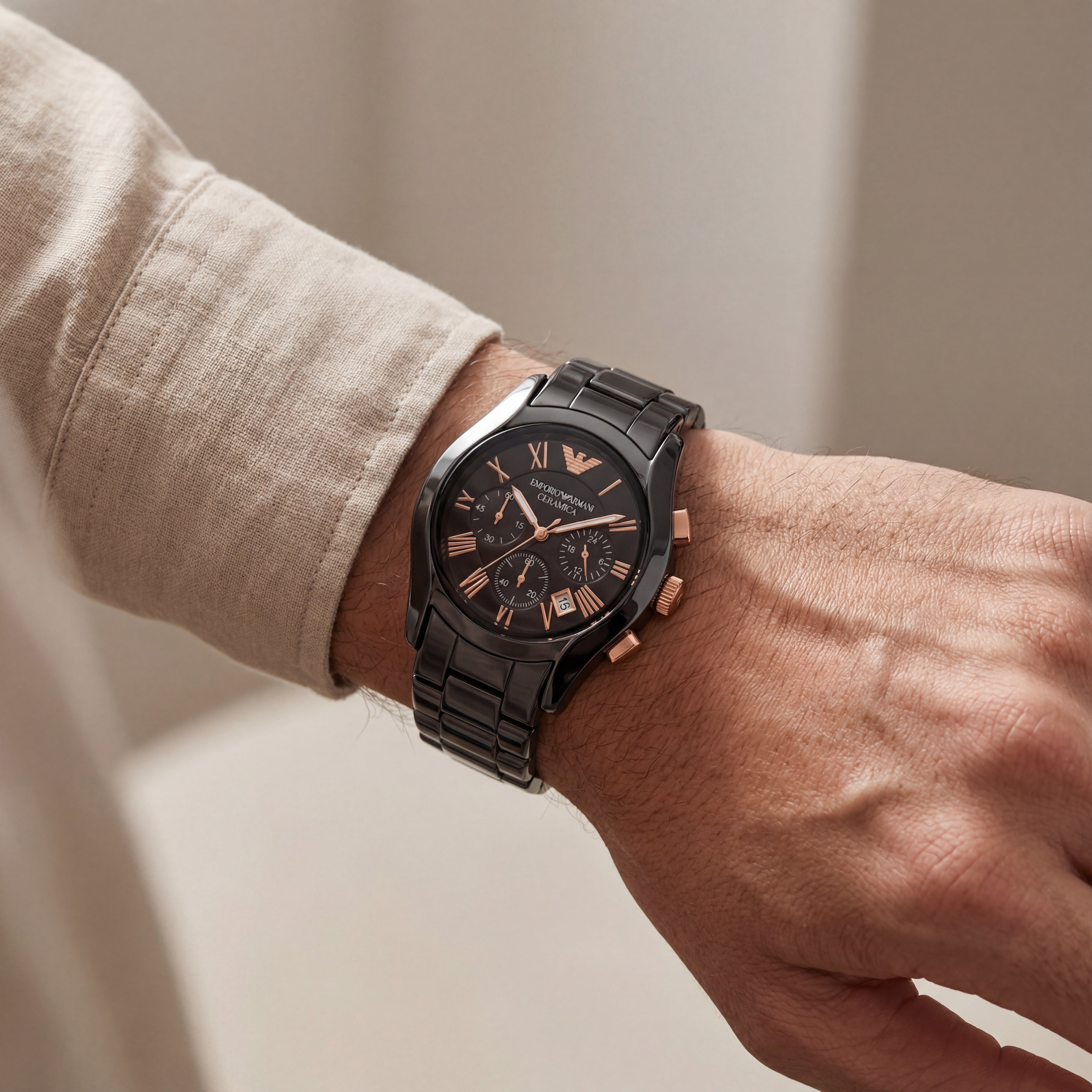 Midnight Black Rose-Gold Chronograph Ceramic Watch