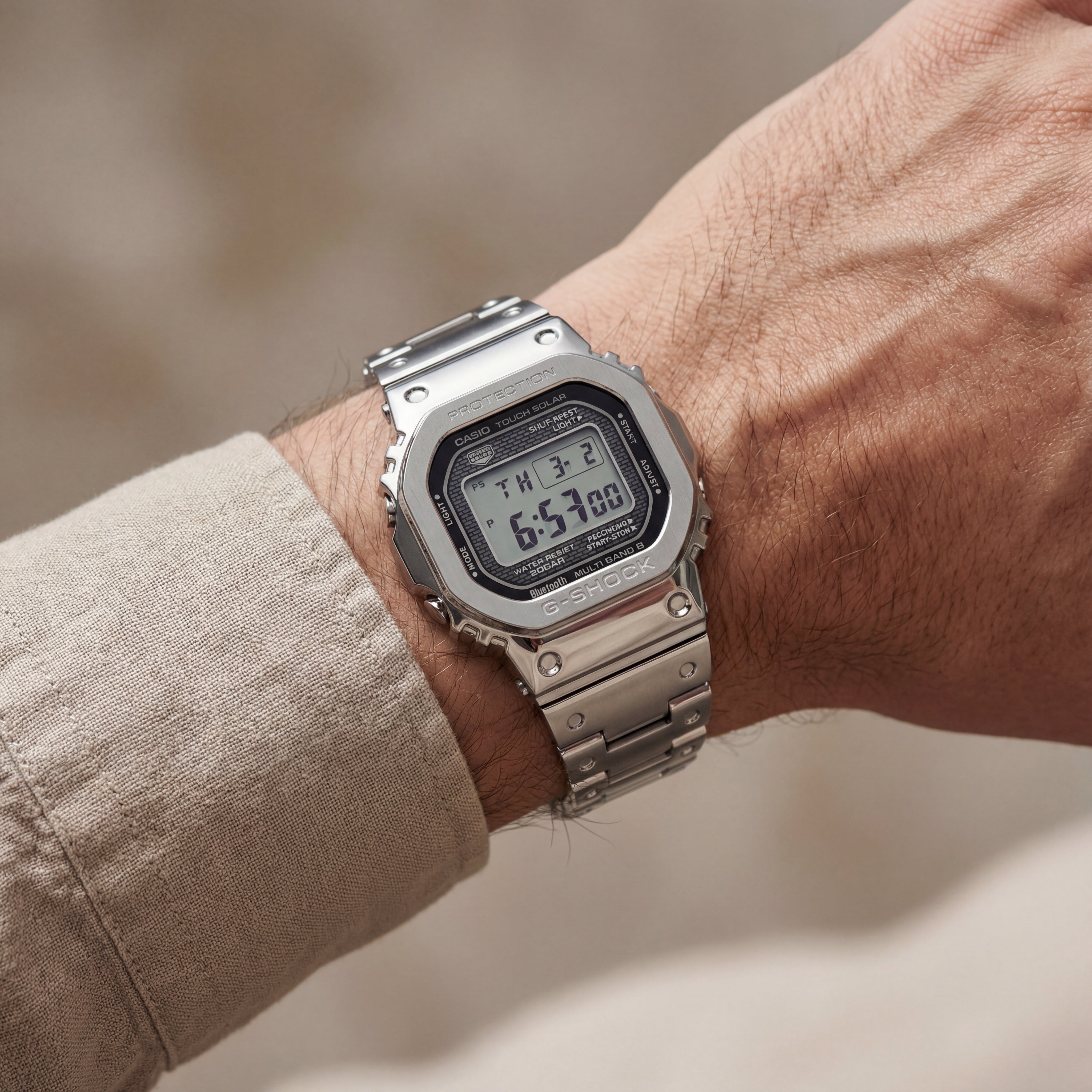 Silver Steel Square Digital Tough Men’s Watch