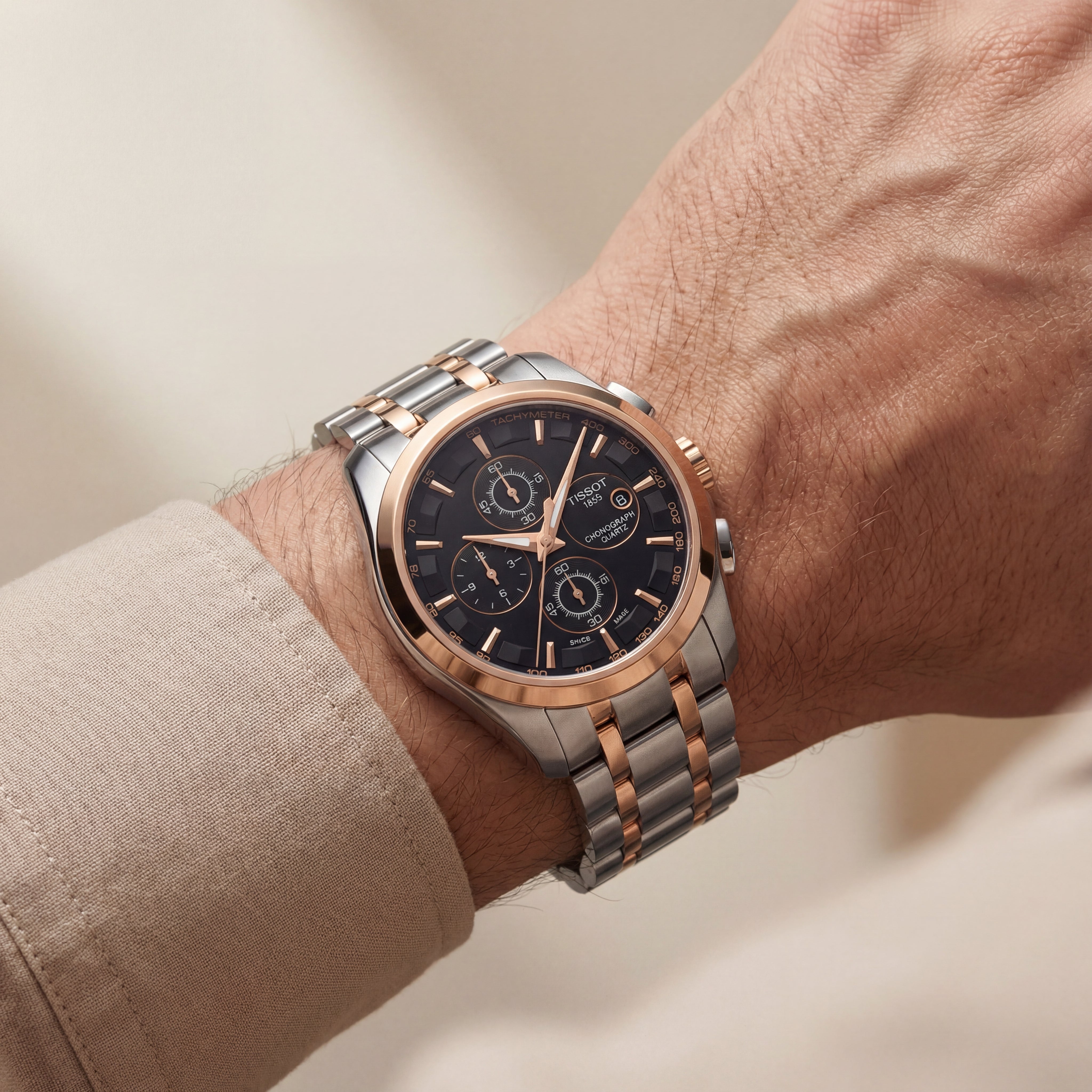 Luxury Black Dial Two-Tone Chronograph Watch for Men