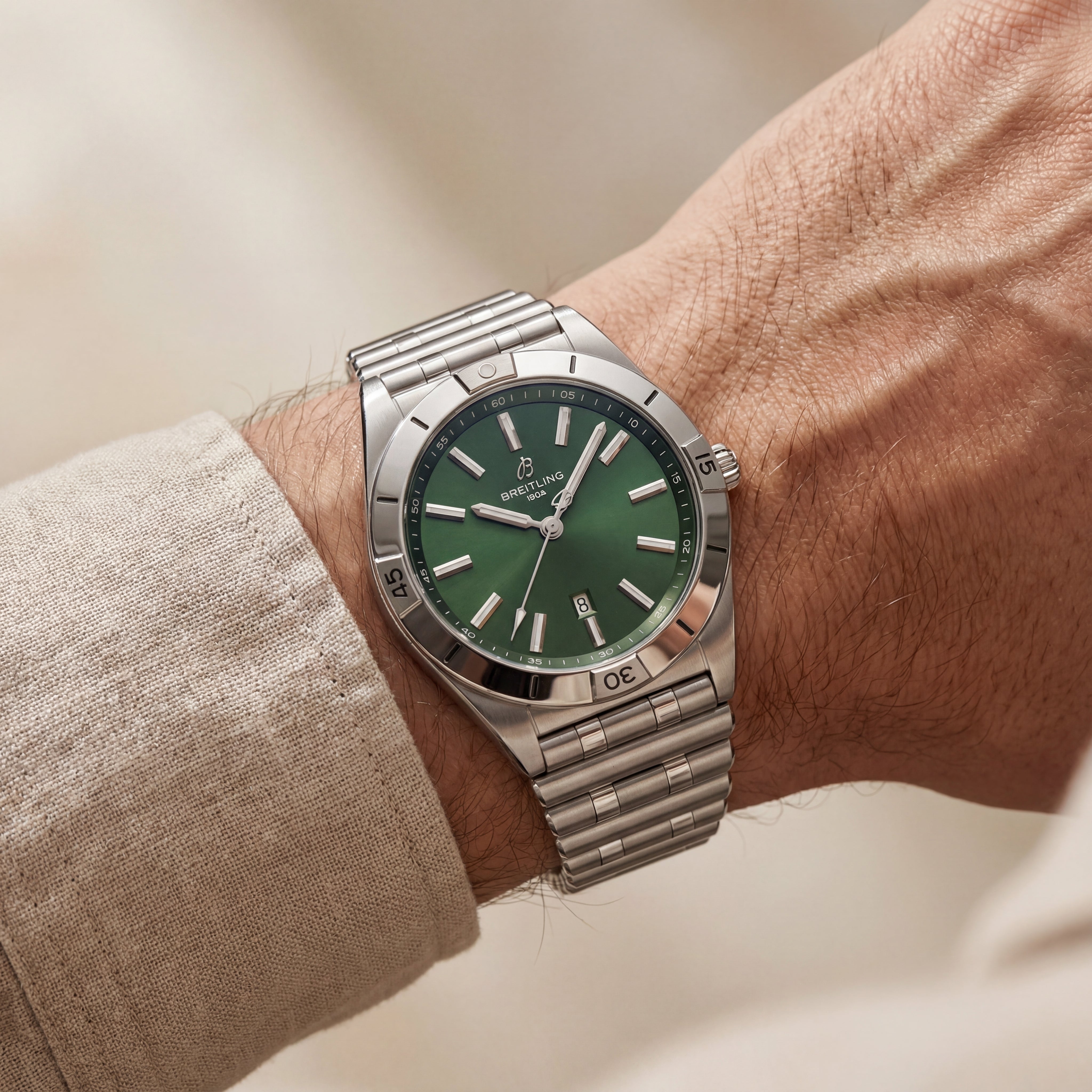 Emerald Green Sunburst Steel Luxury Men’s Watch