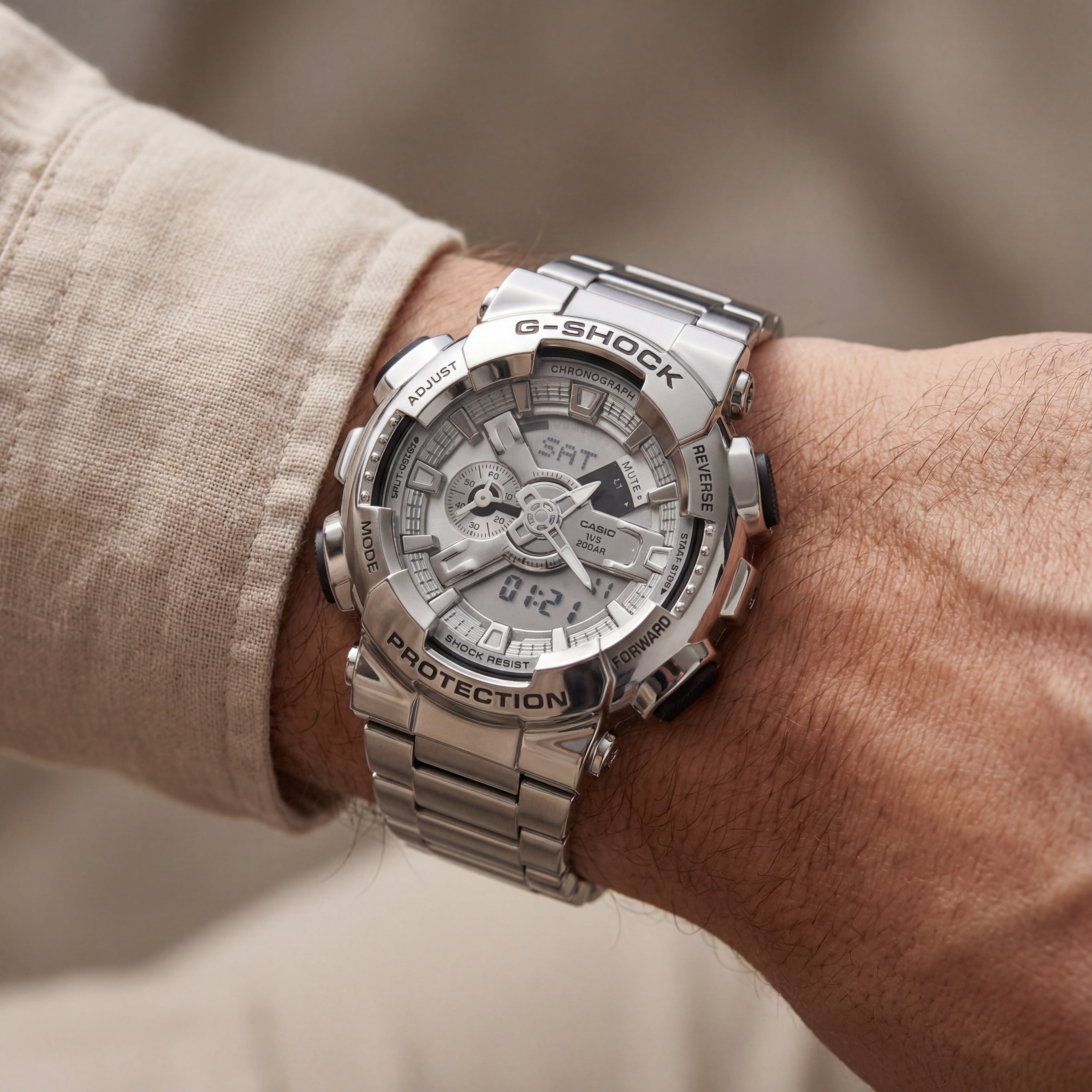 Brushed Steel Heavy-Duty Chronograph Sports Watch