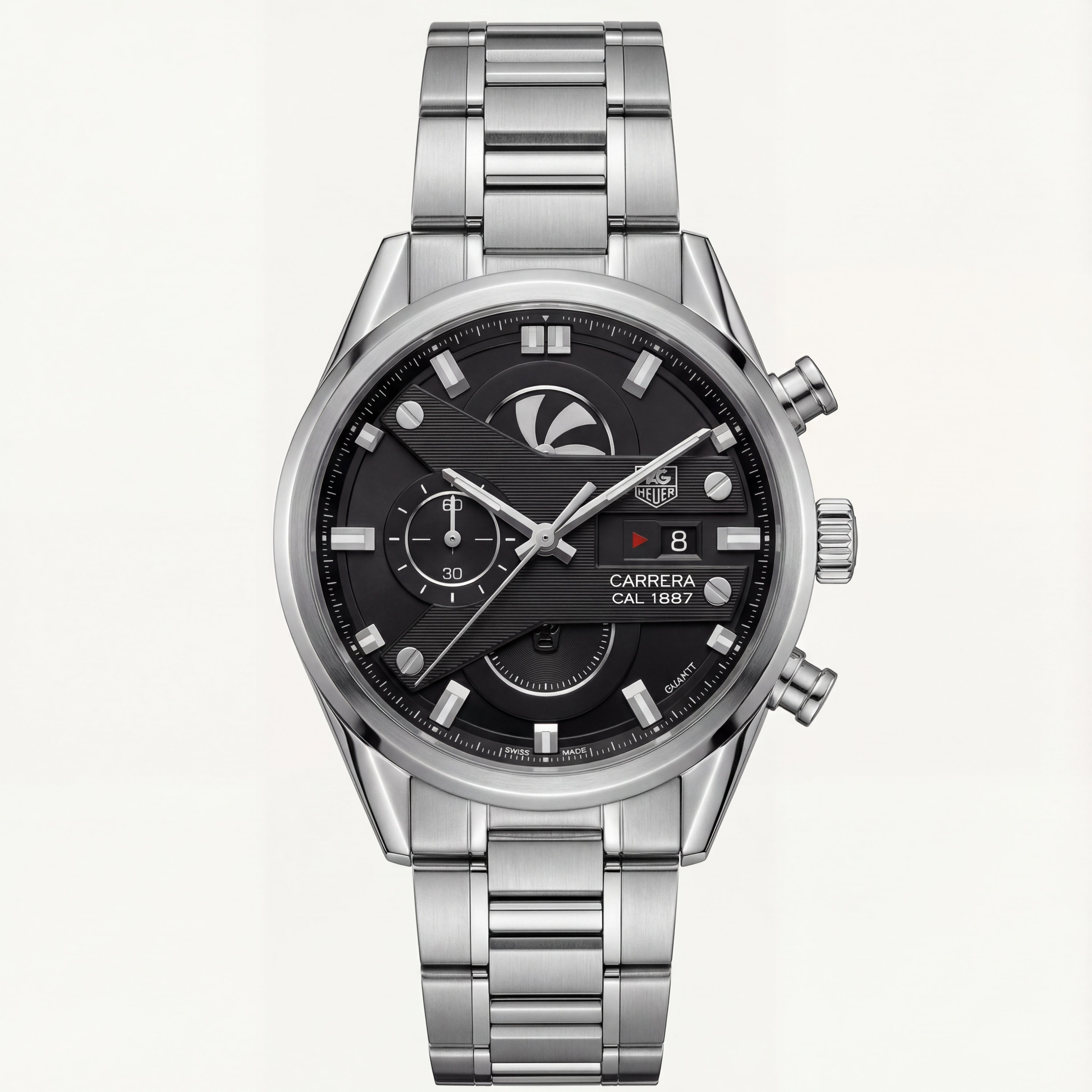 Steel Silver Industrial Chronograph Men’s Watch with Black Dial