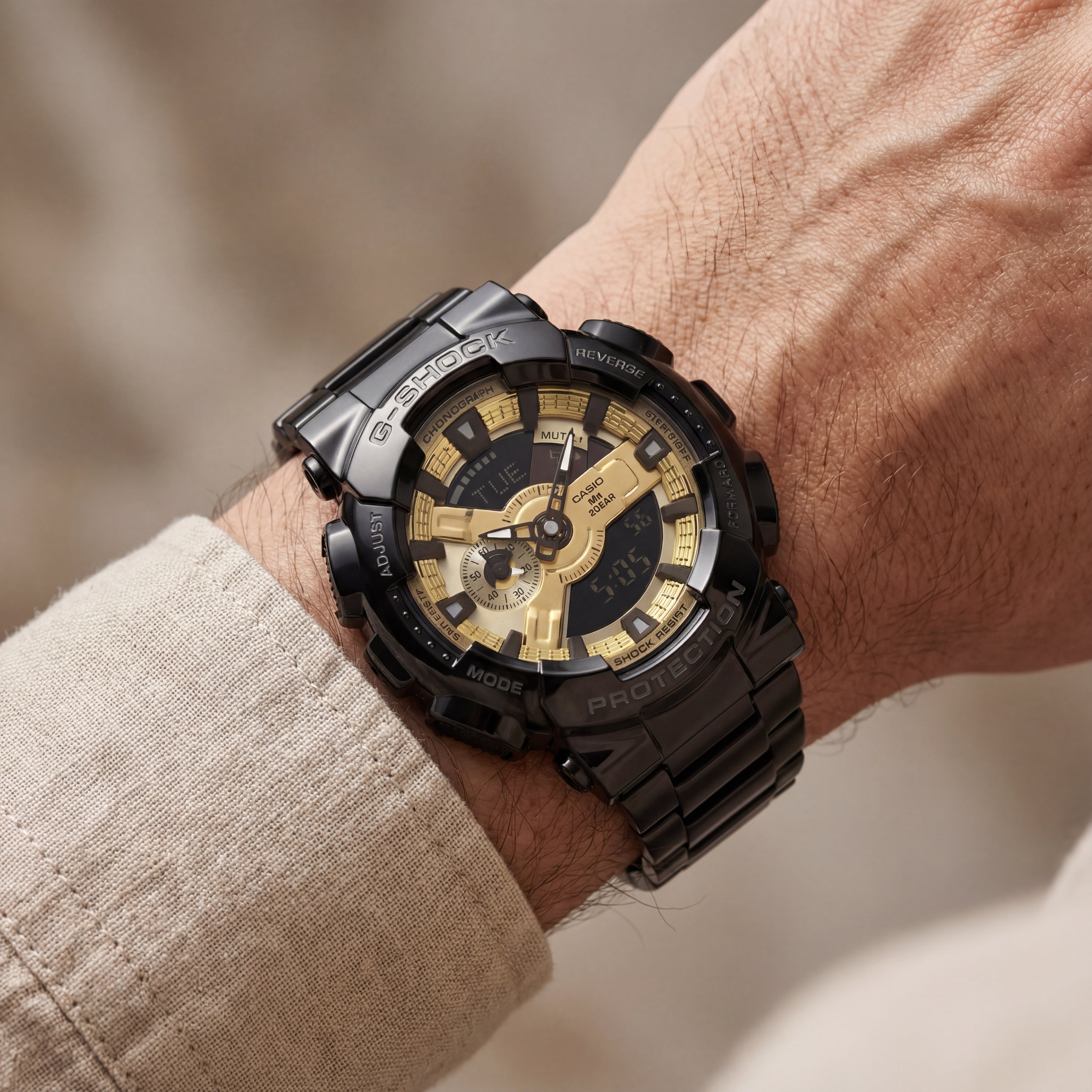 Black & Gold Heavy-Duty Chronograph Sports Watch