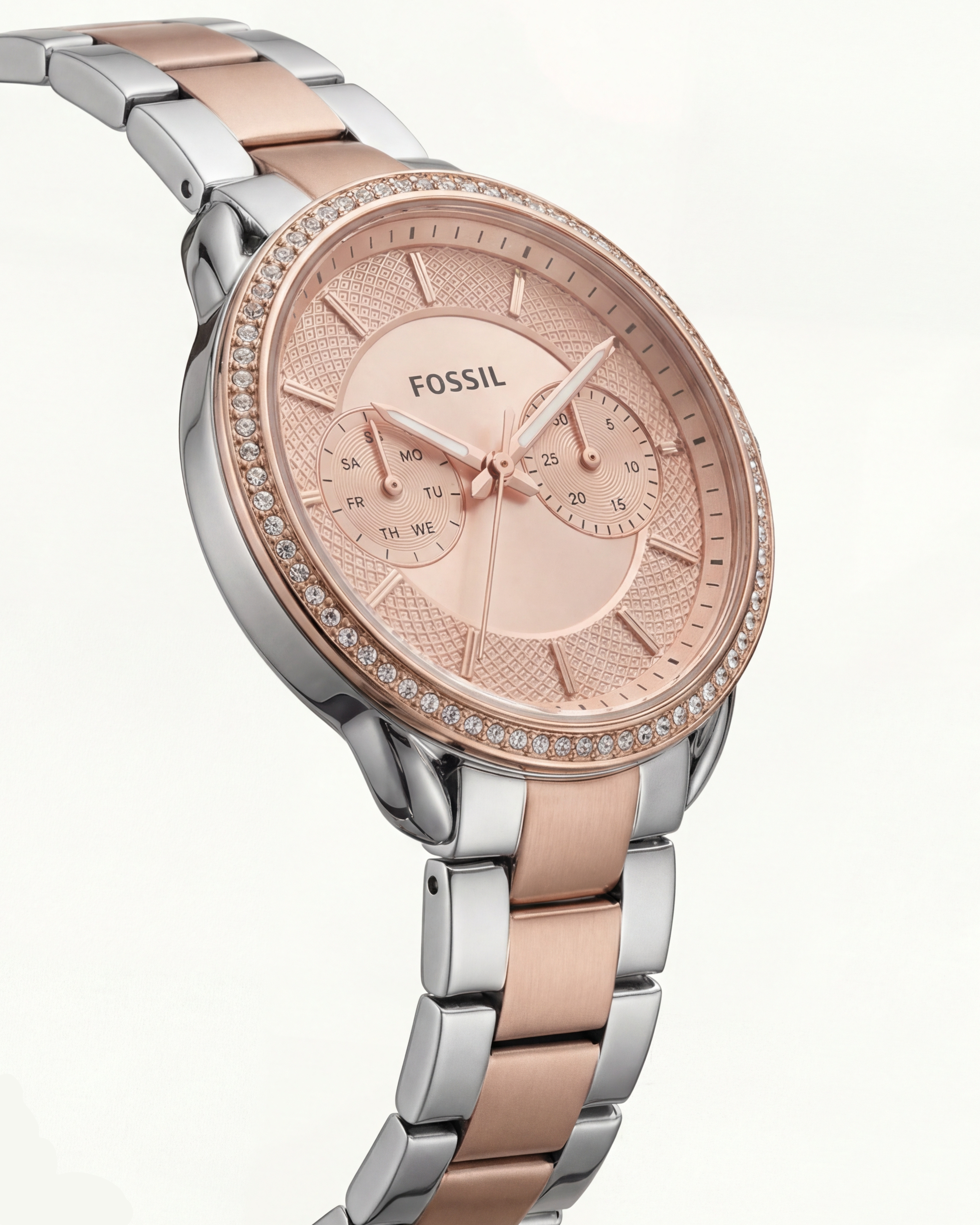 Two-Tone Rose Chronograph Crystal Bezel Watch – Signature Luxe Edition