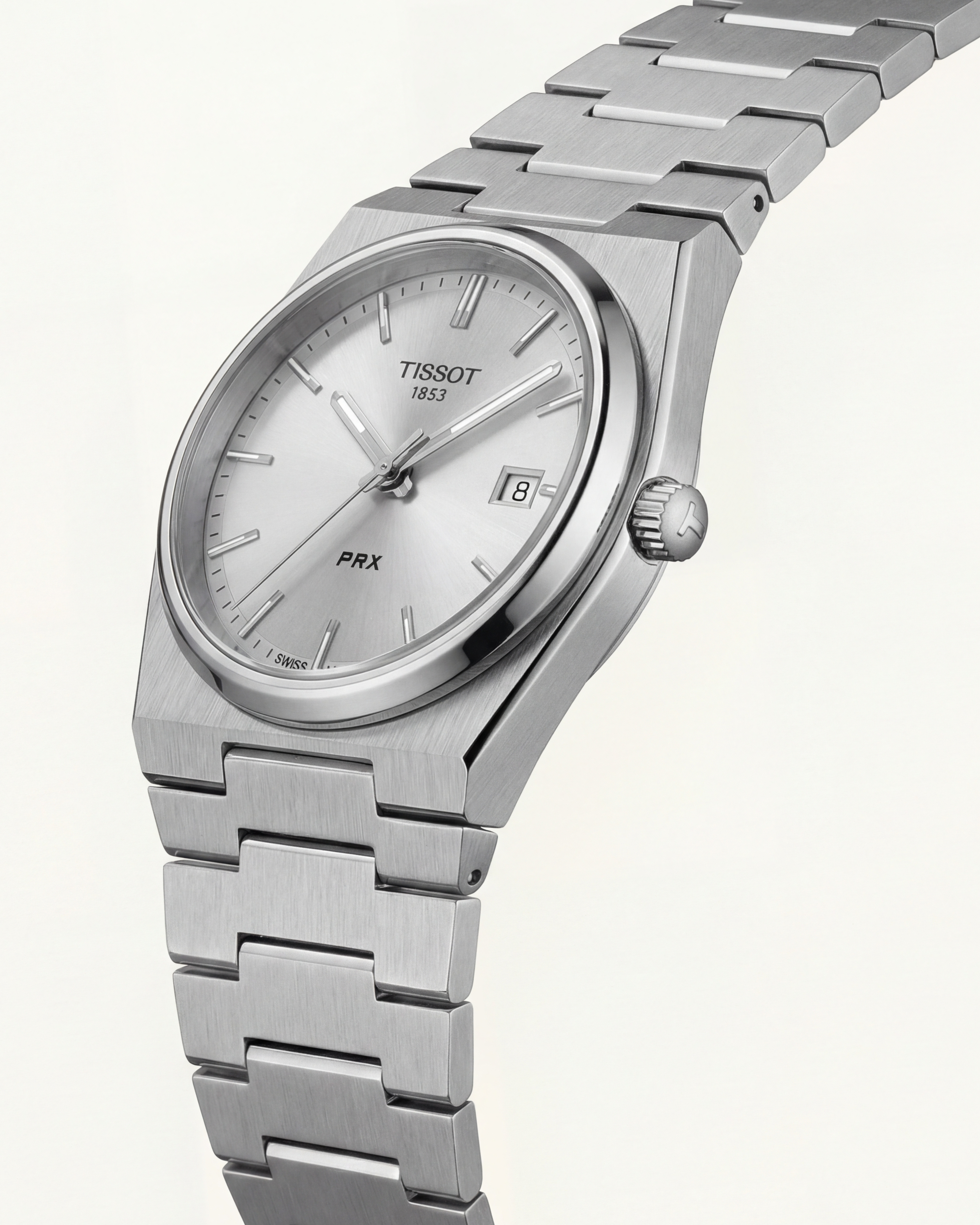 Stainless Steel Integrated Bracelet Silver Dial Date Watch – Women