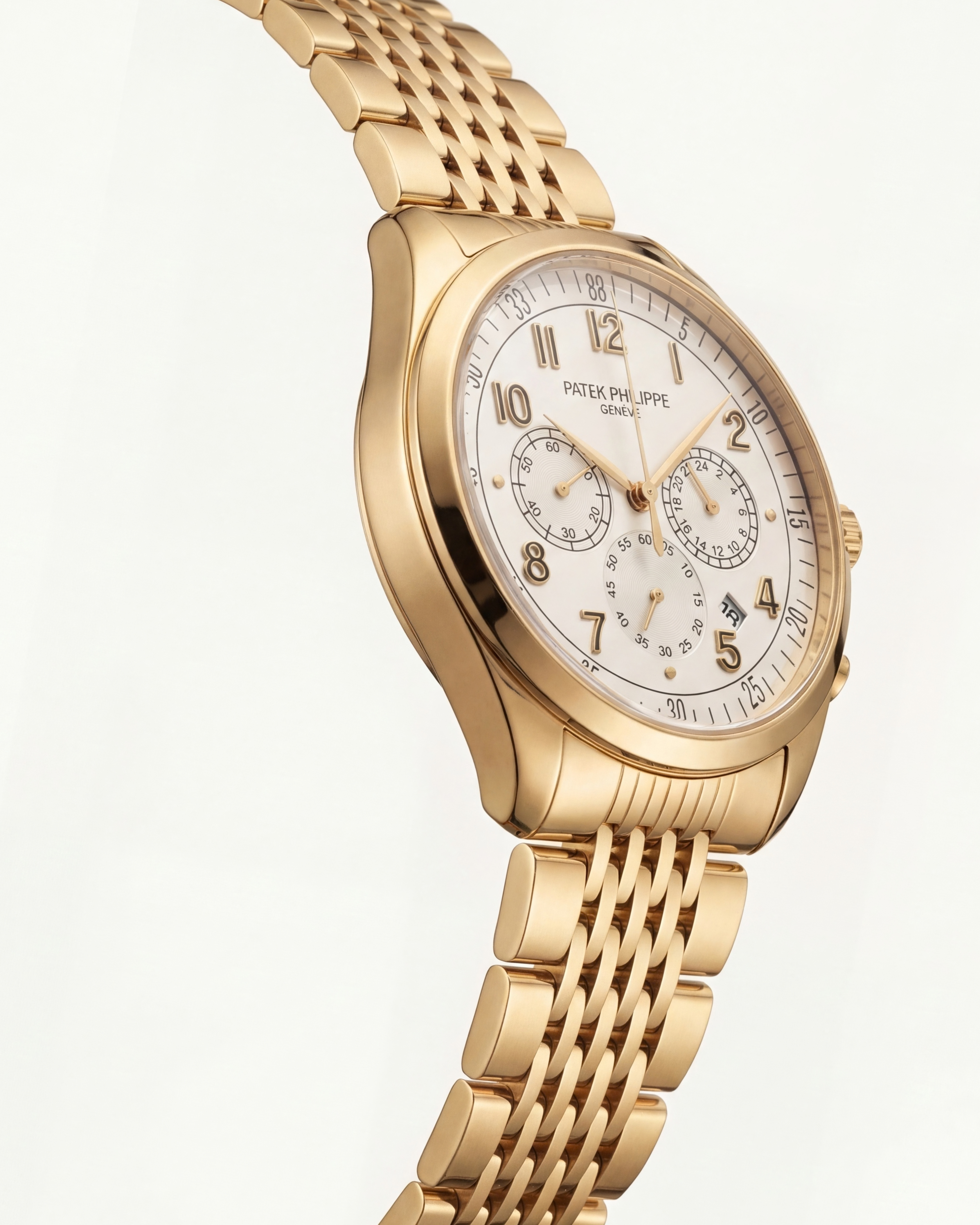 Luxury Gold Stainless Steel Chronograph Watch Silver Dial Arabic Numerals Multi-Subdial Date Display – Men