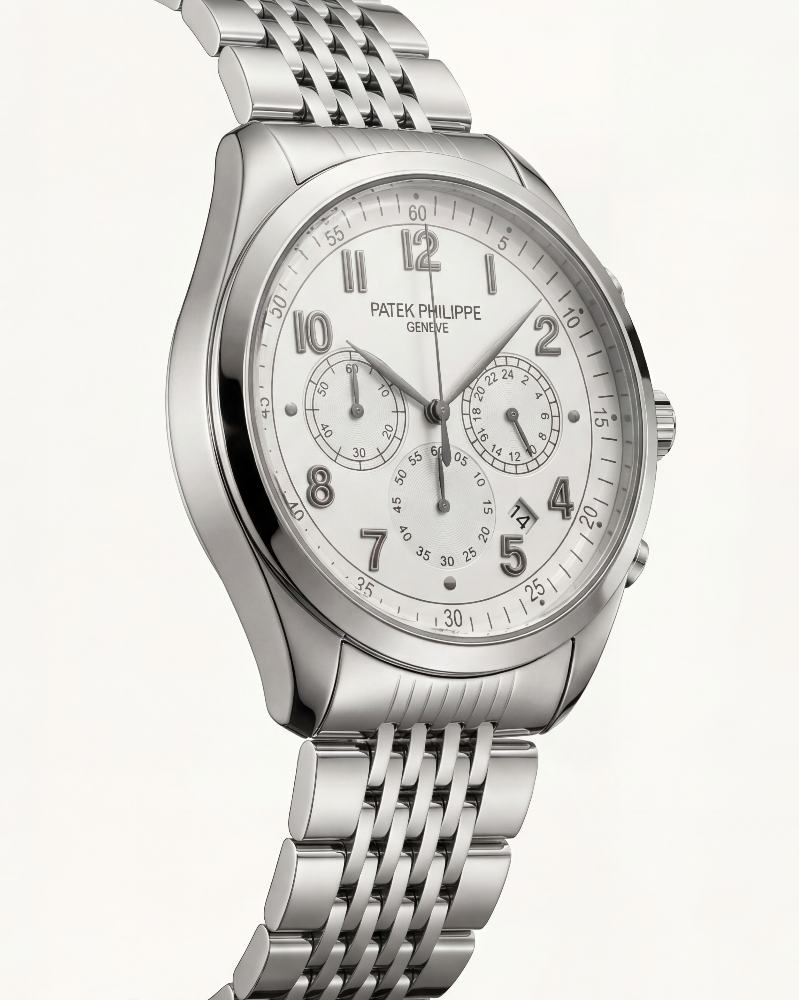 Luxury Silver Stainless Steel Chronograph Watch Silver Dial Arabic Numerals Multi-Subdial Date Display – Men