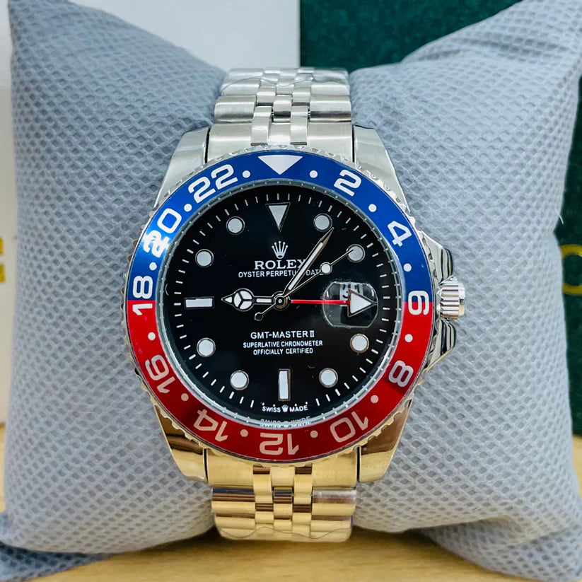 Premium Silver GMT Style Luxury Watch Blue Red Pepsi Bezel Jubilee Bracelet Classic Statement Watch – Men