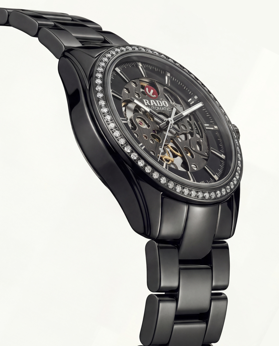 Men’s Premium Skeleton Automatic Watch with Crystal Bezel – Black Steel Edition