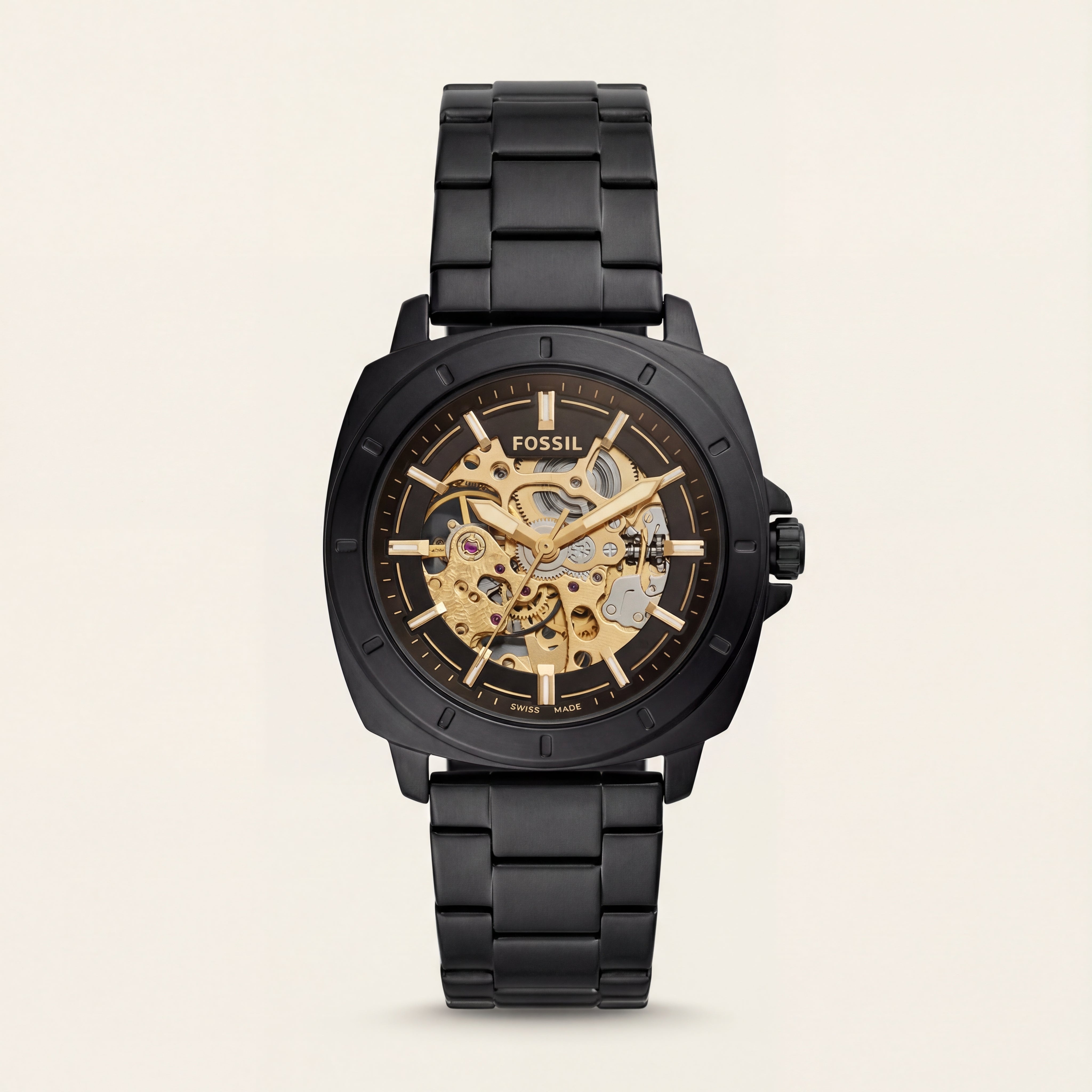 Luxury Skeleton Dial Black Stainless Steel Automatic Watch