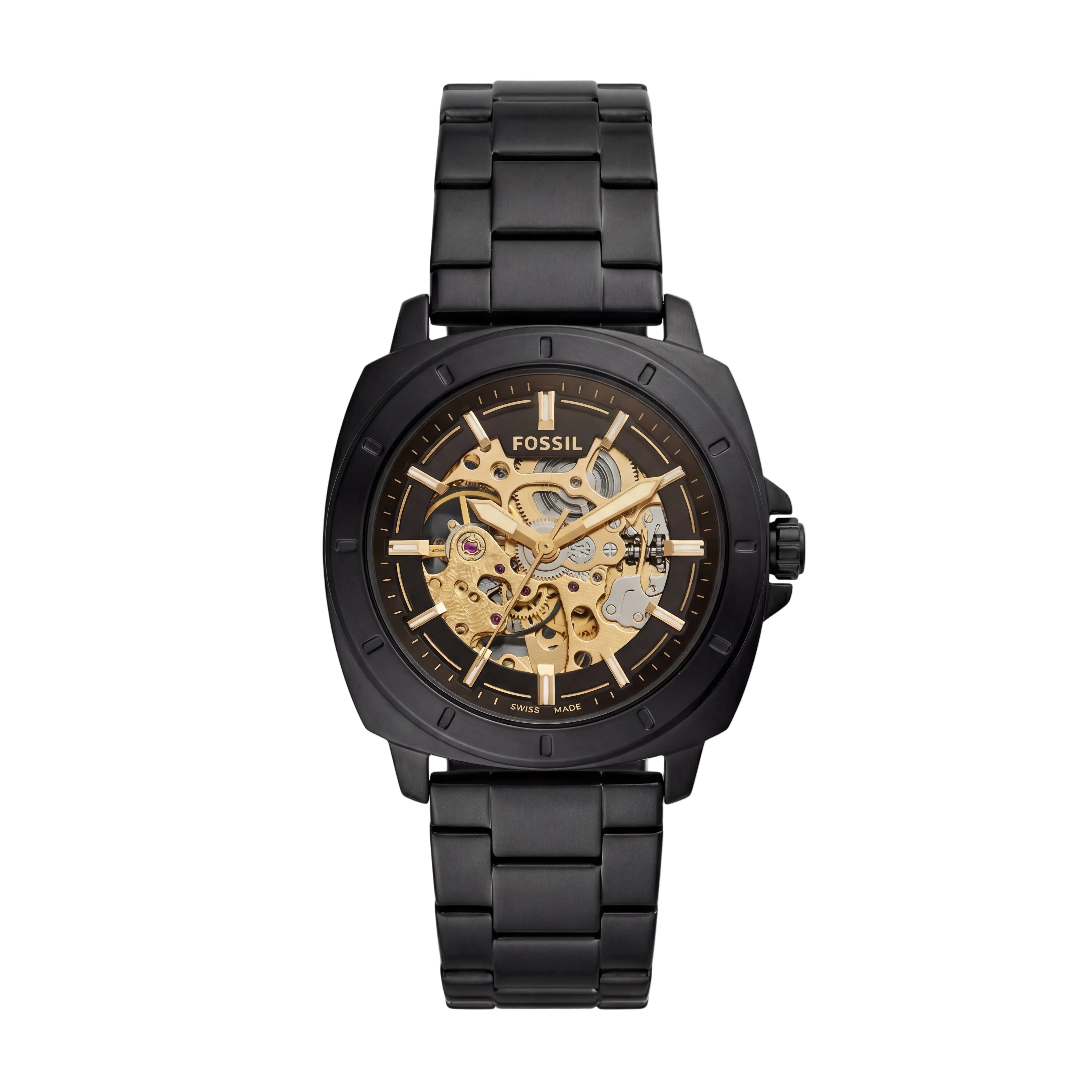 Luxury Skeleton Dial Black Stainless Steel Automatic Watch
