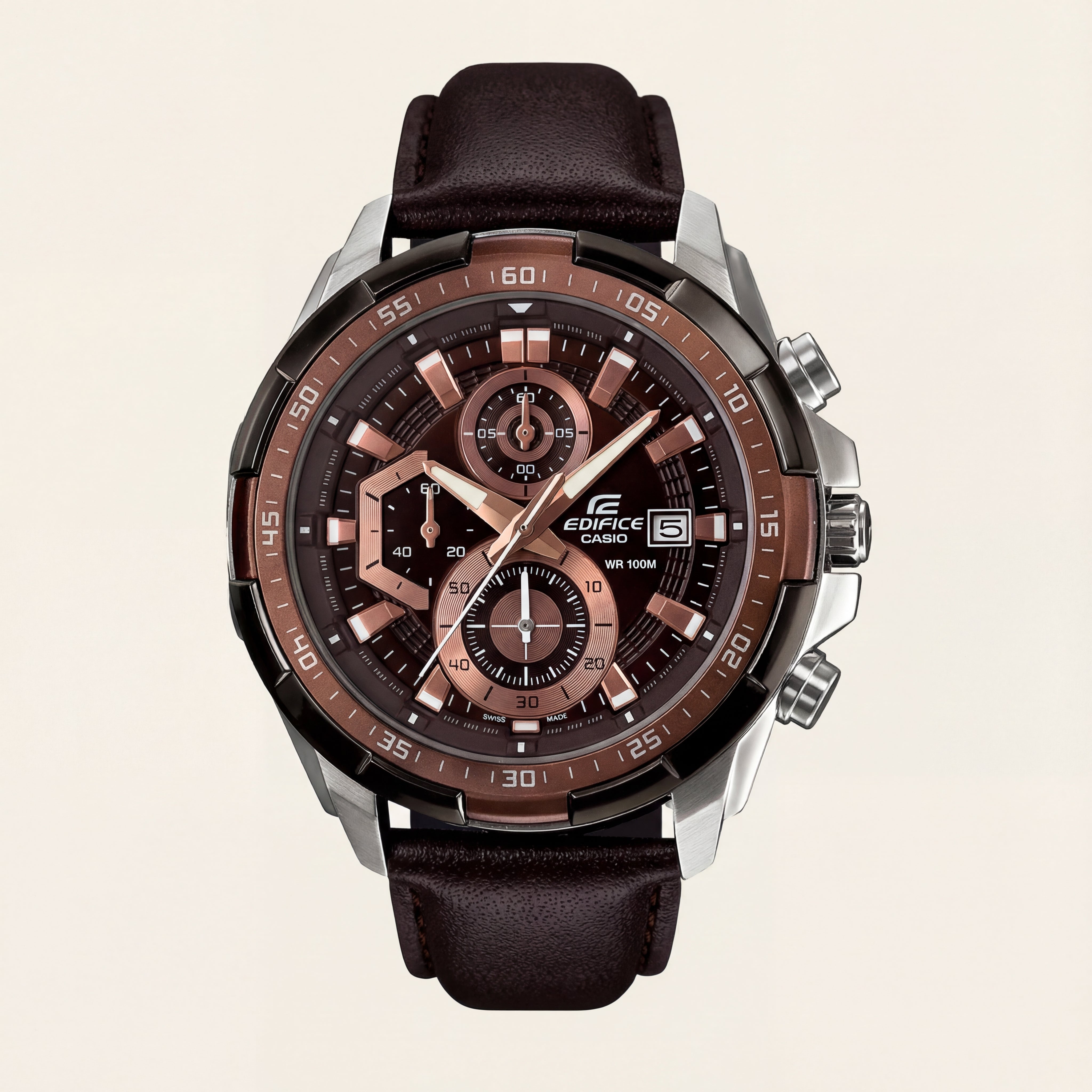 Brown Dial Chronograph Men’s Leather Strap Sports Watch