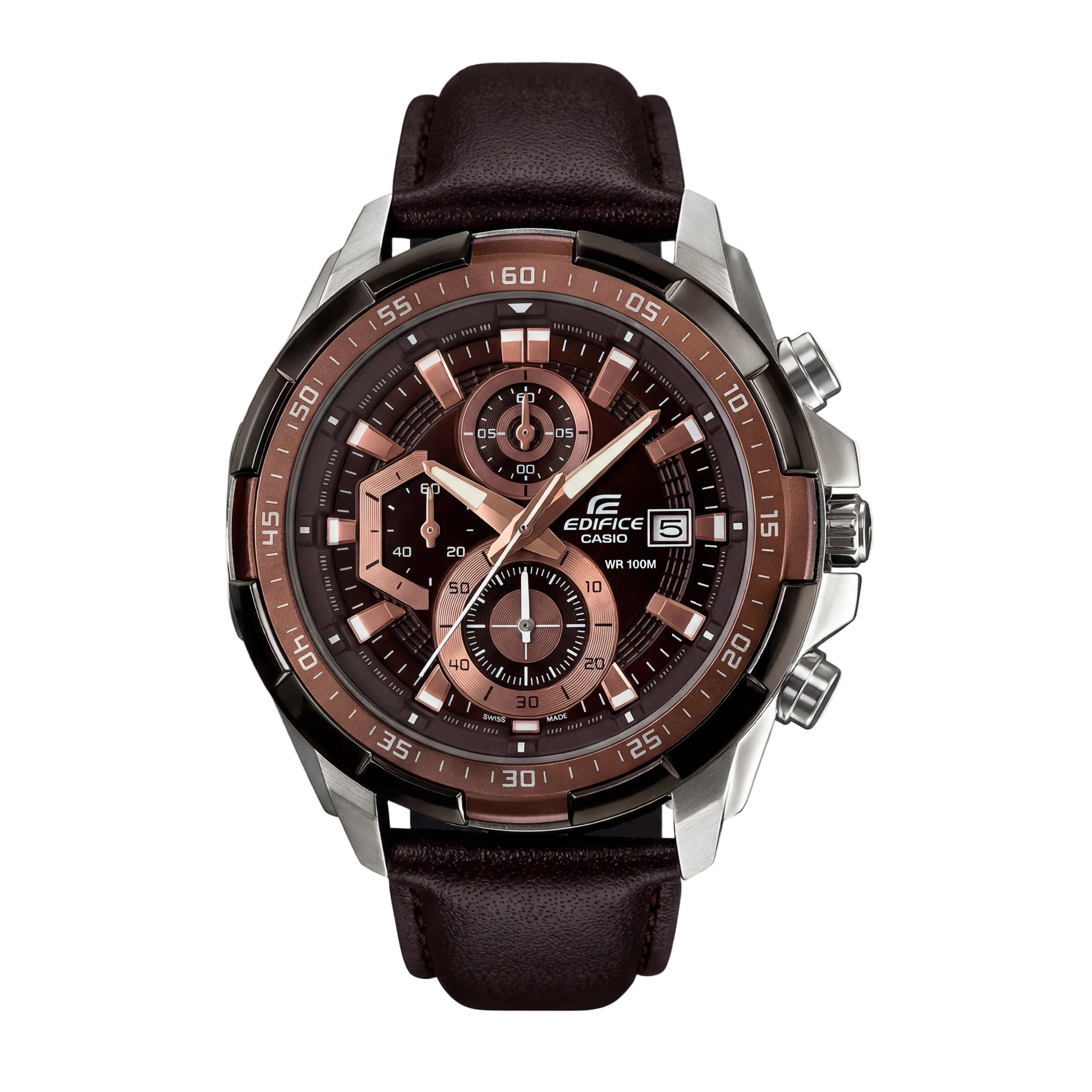 Brown Dial Chronograph Men’s Leather Strap Sports Watch