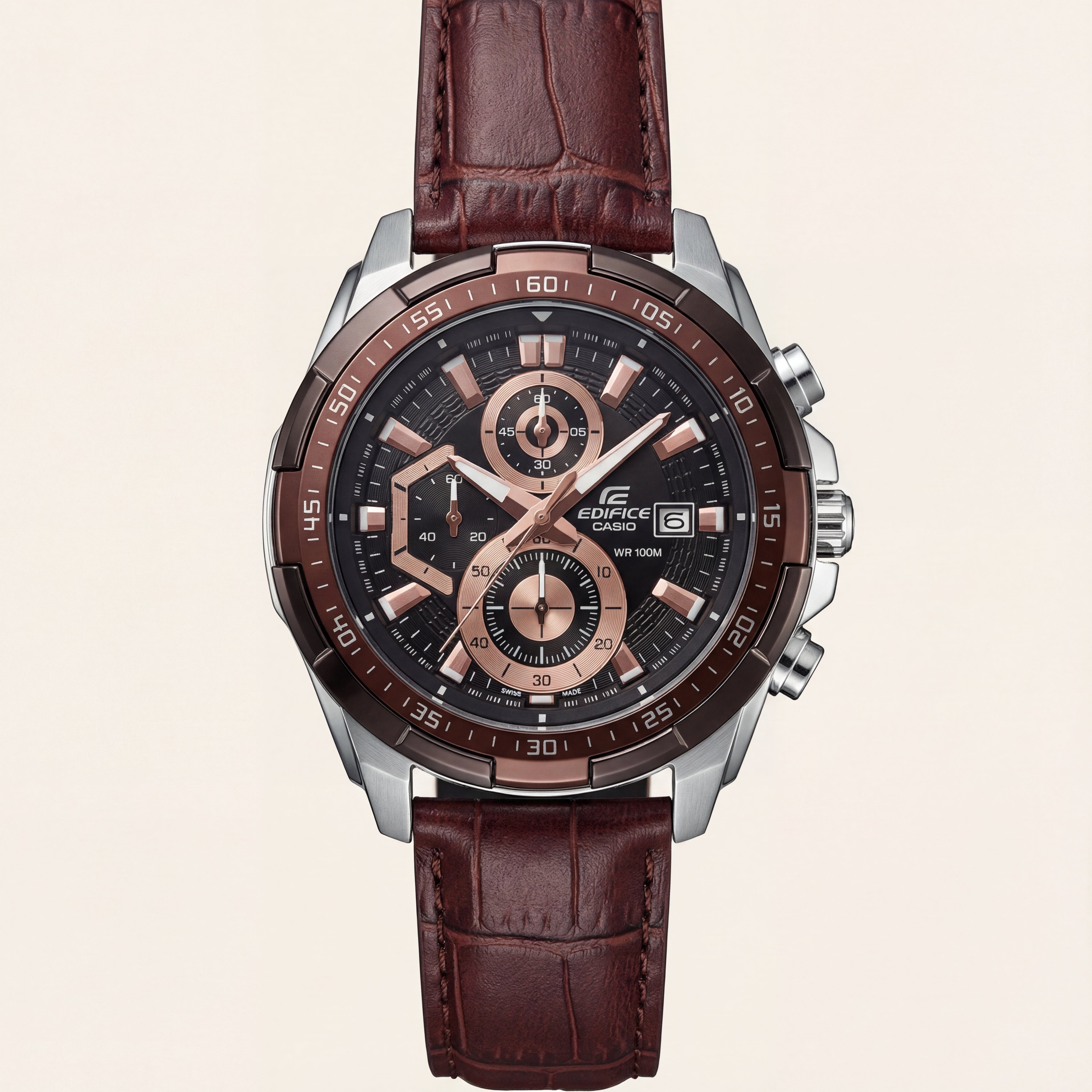 Luxury Brown Leather Chronograph Watch for Men