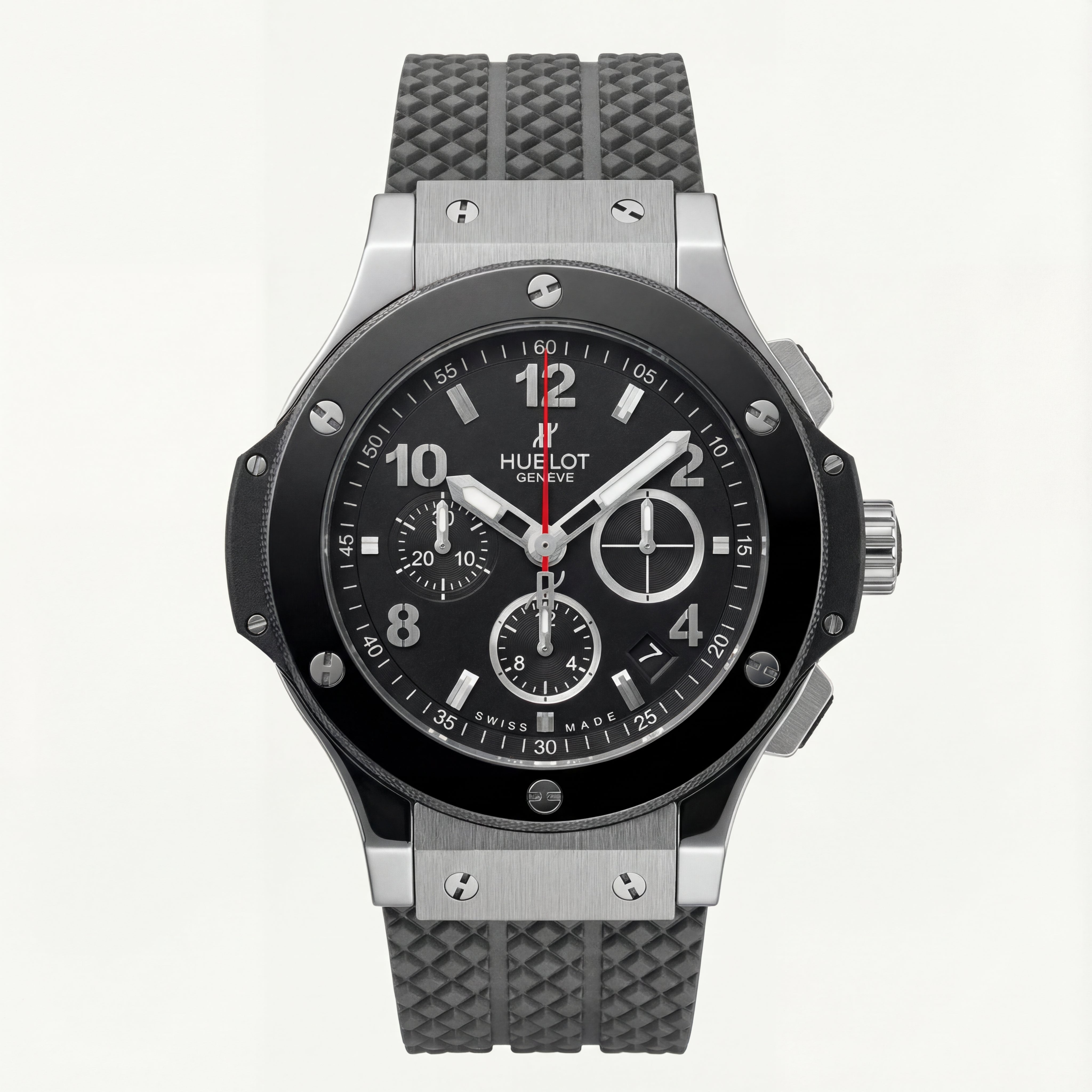 Bold Chronograph Sports Watch Black Dial Silicone Strap