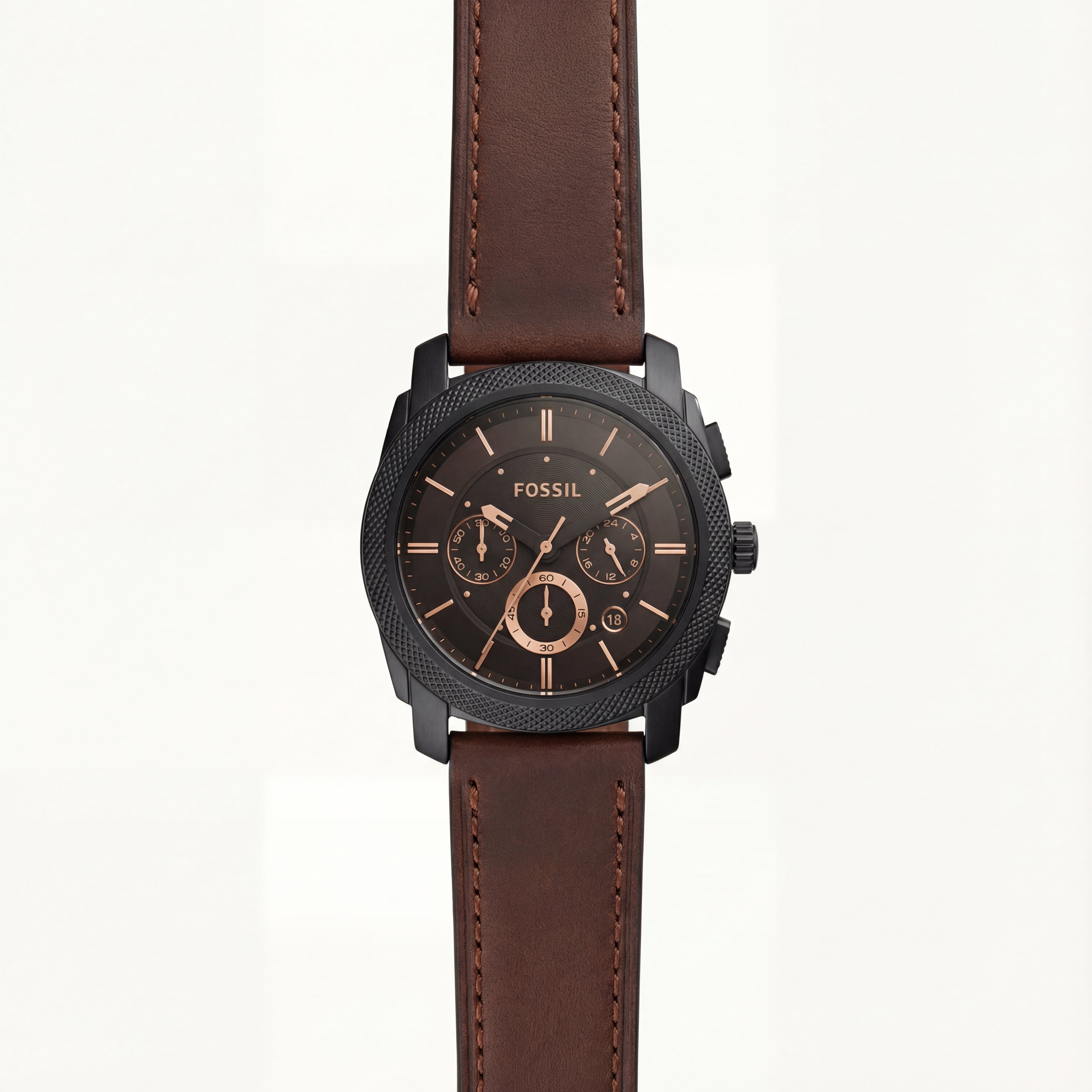 Black Case Chronograph Men’s Watch with Brown Leather Strap