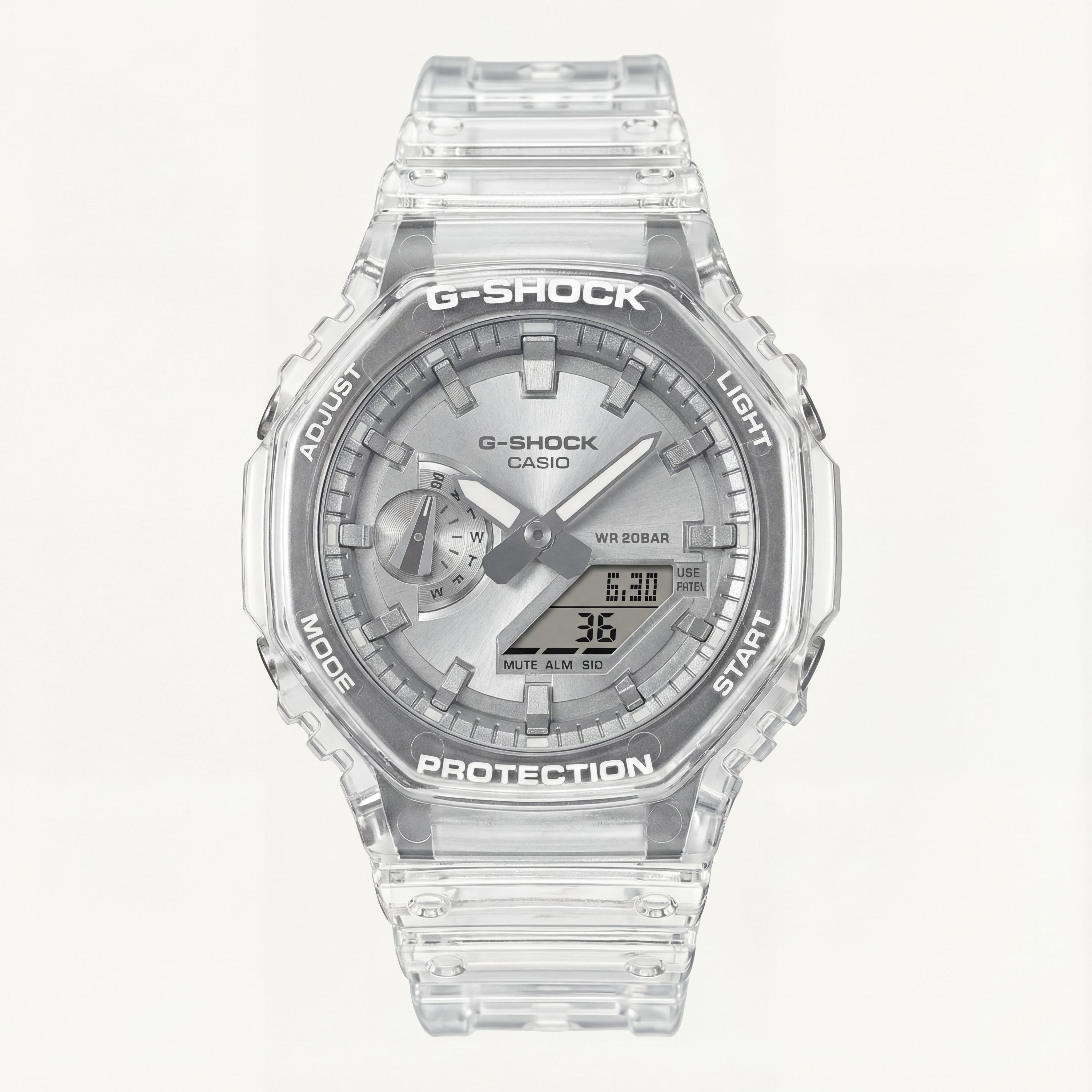Transparent Case Silver Dial Digital-Analog Sports Watch