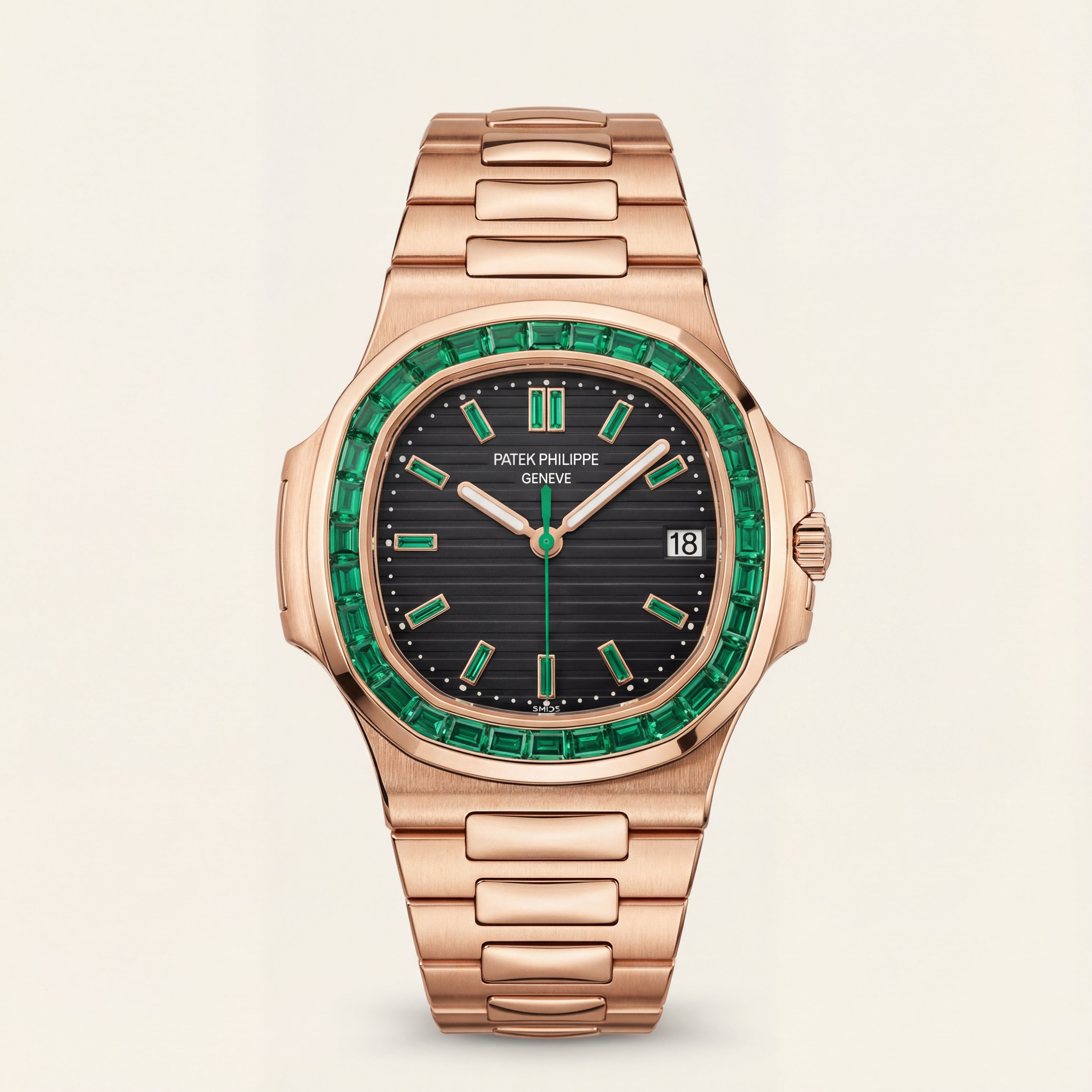 Rose Gold Green Bezel Luxury Metal Watch for Men