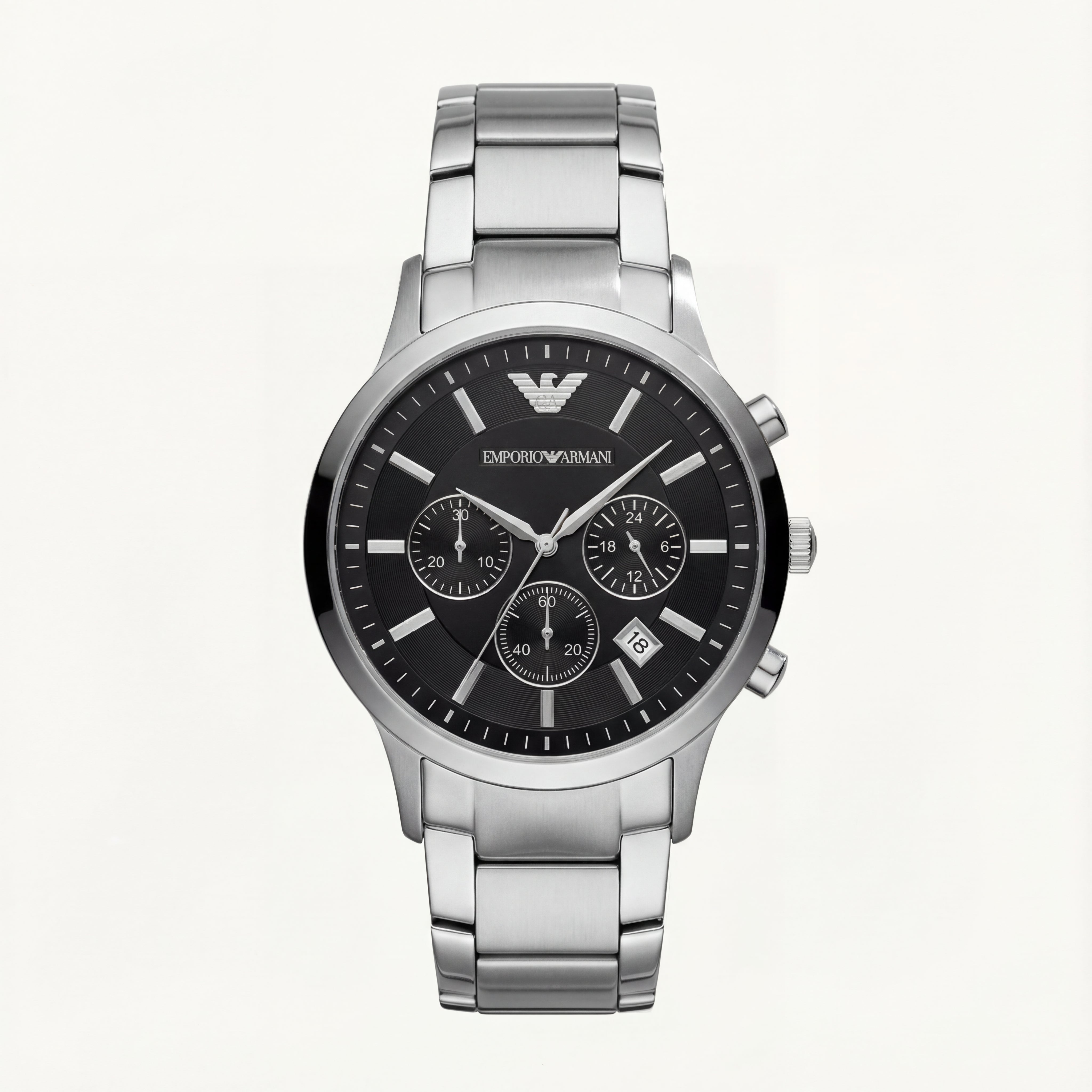 Silver Stainless Steel Chronograph Watch for Men – Black Dial