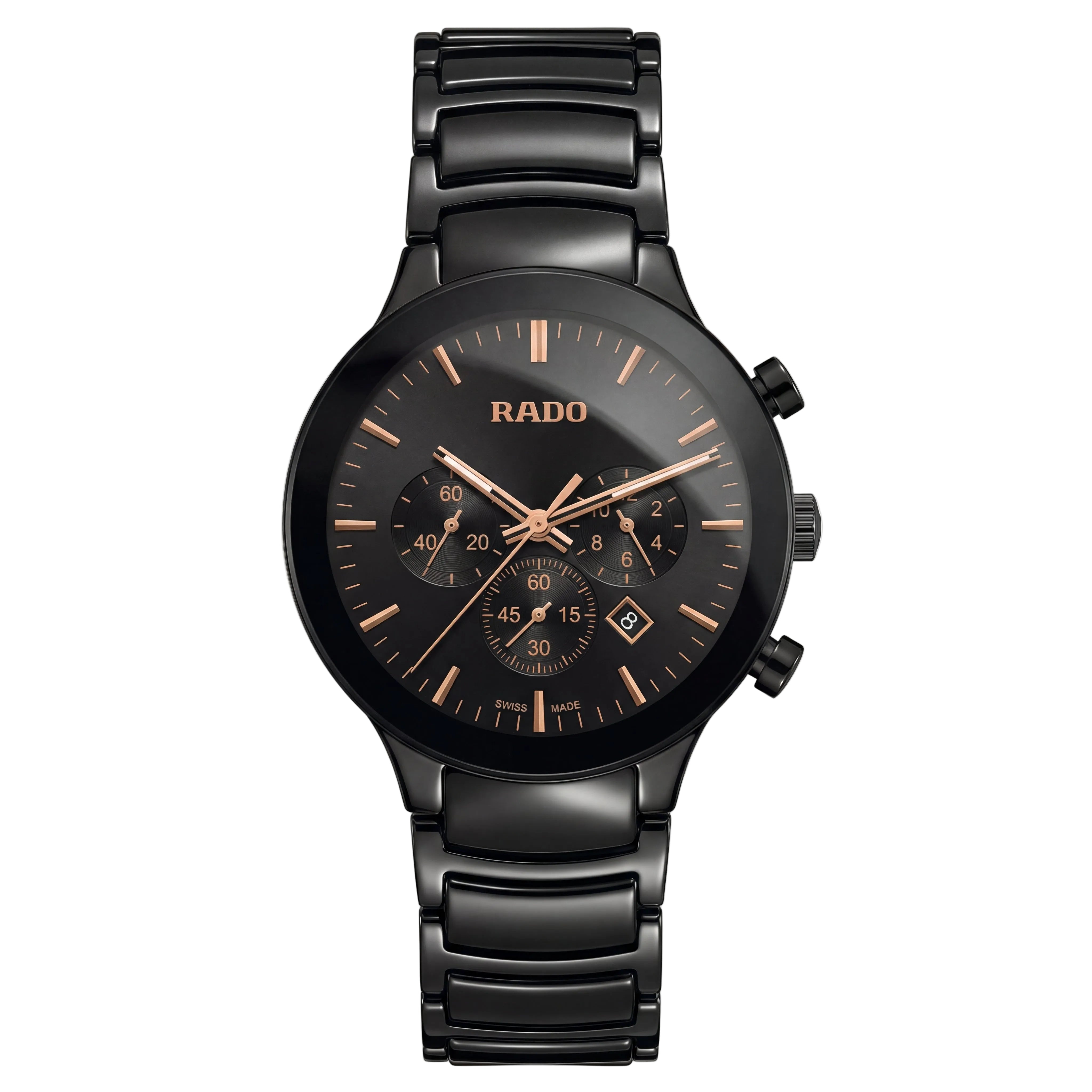 Luxury Chronograph Men’s Watch with Black Dial & Rose Gold Accents