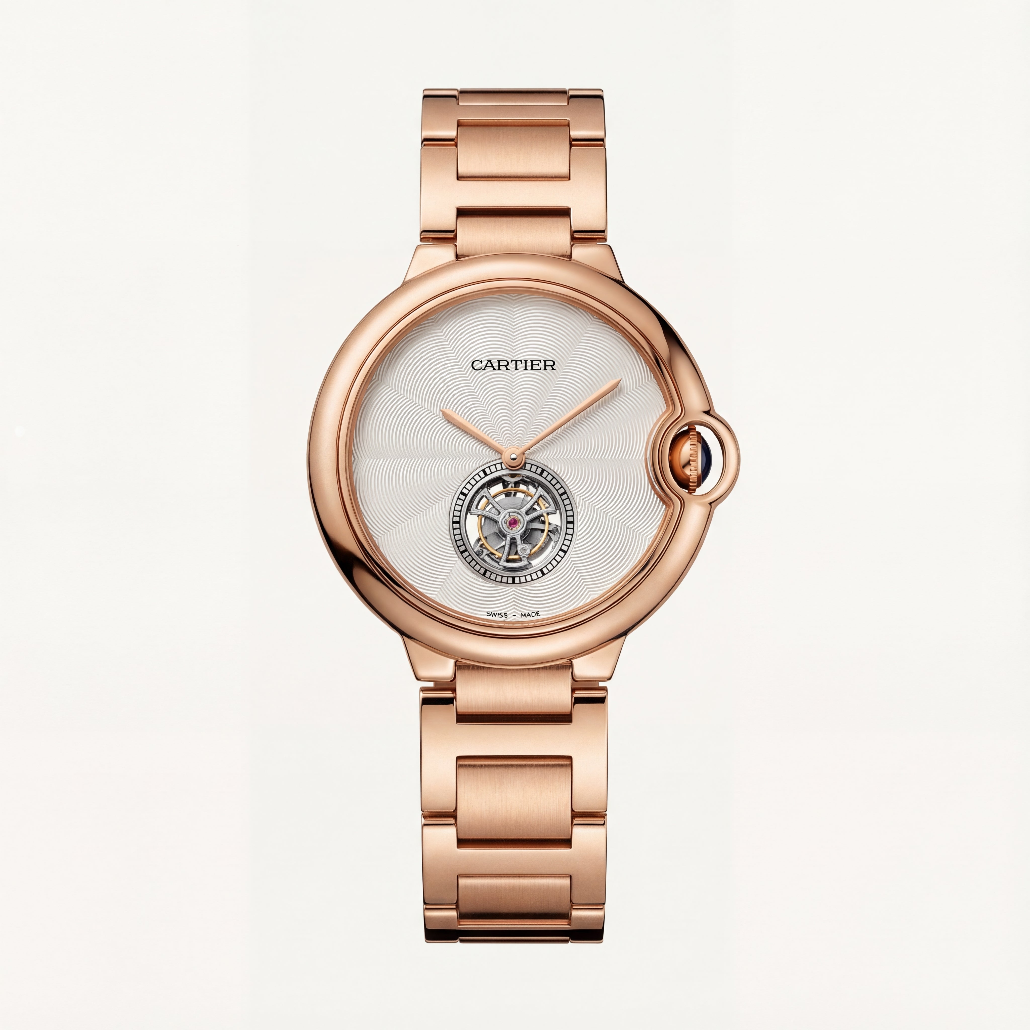 Rose Gold Open Heart Luxury Watch with White Guilloché Dial