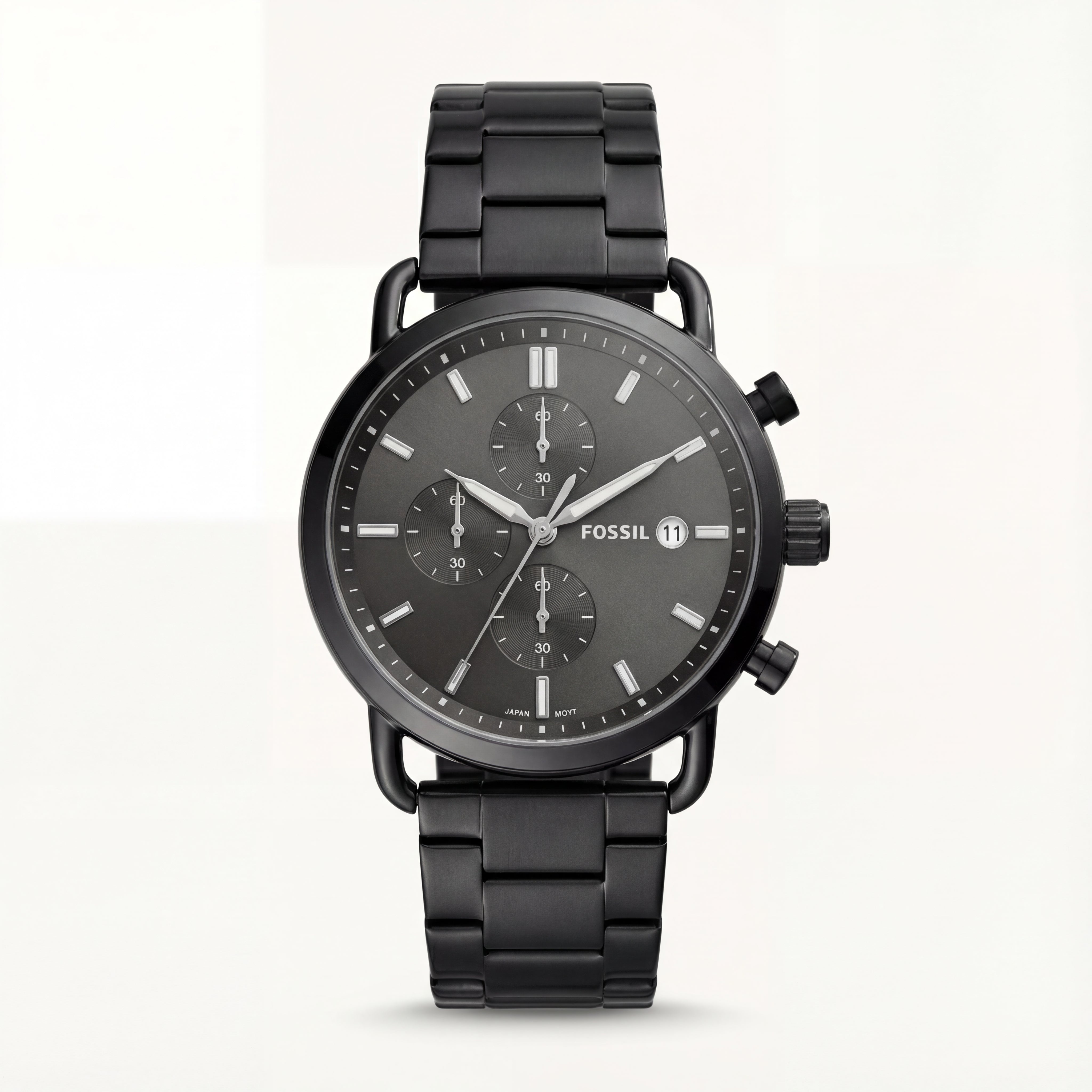 Matte Black Minimal Chronograph Stainless Steel Watch