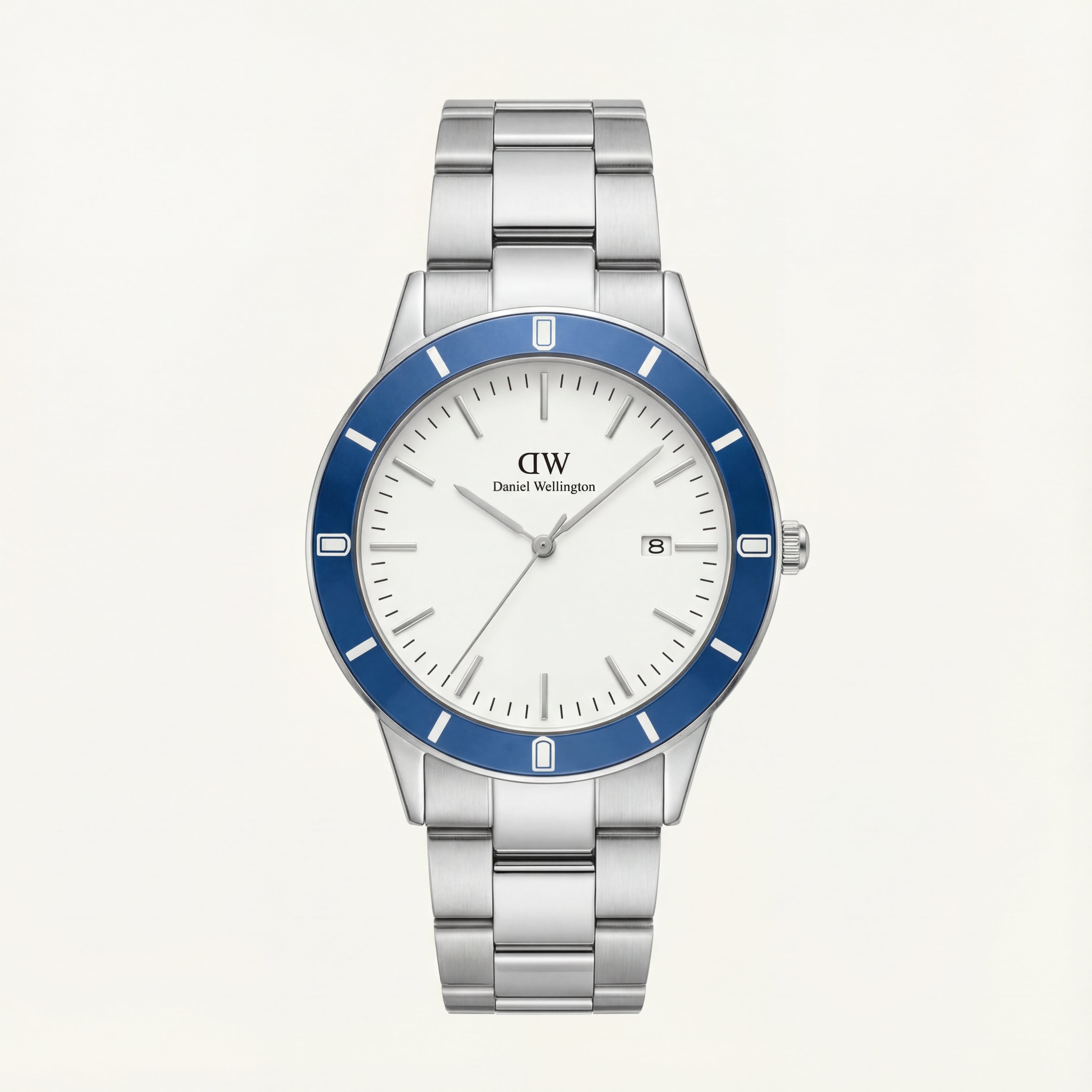 Silver White Dial Blue Bezel Minimalist Men’s Watch