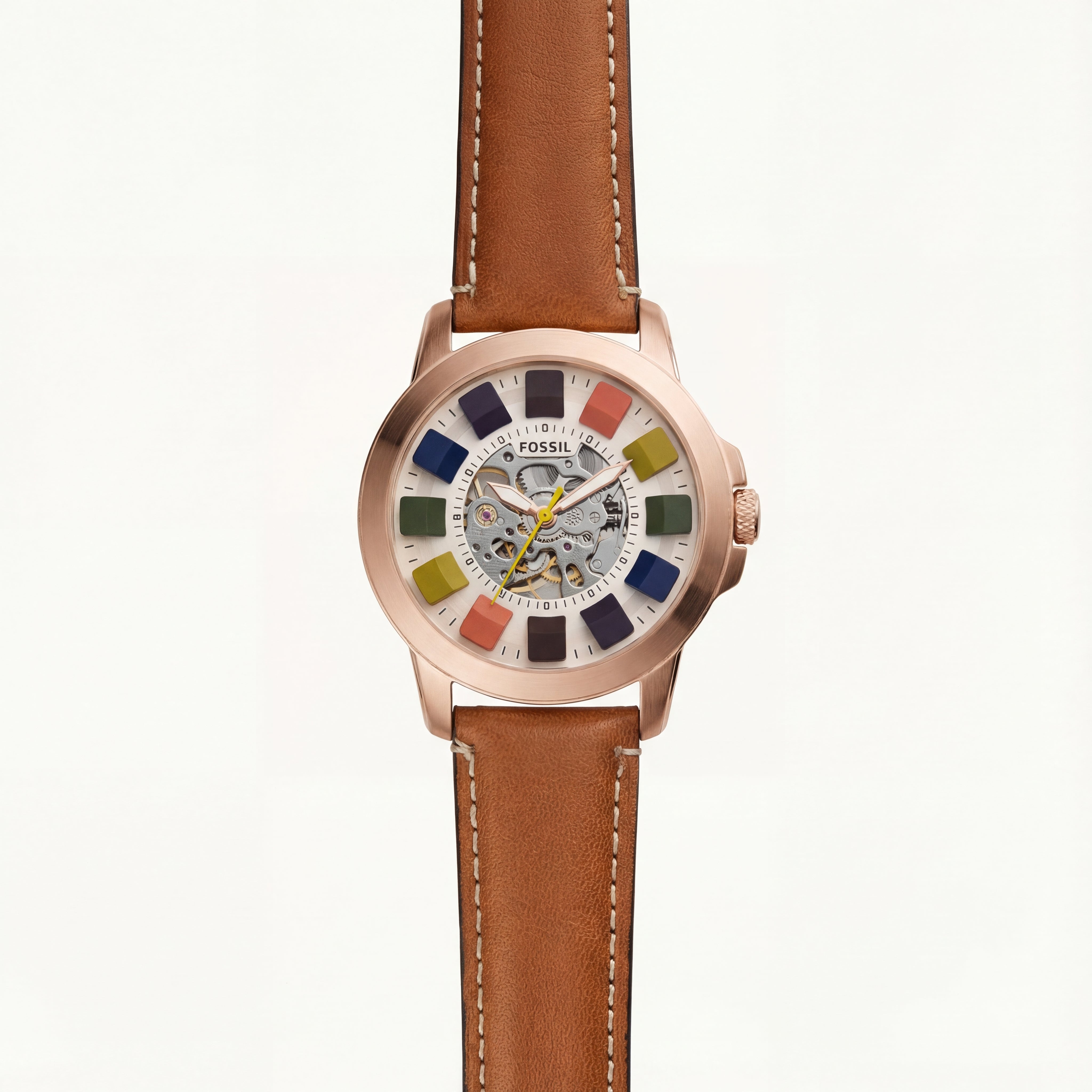 Rose Gold Skeleton Dial Brown Leather Strap Men’s Watch