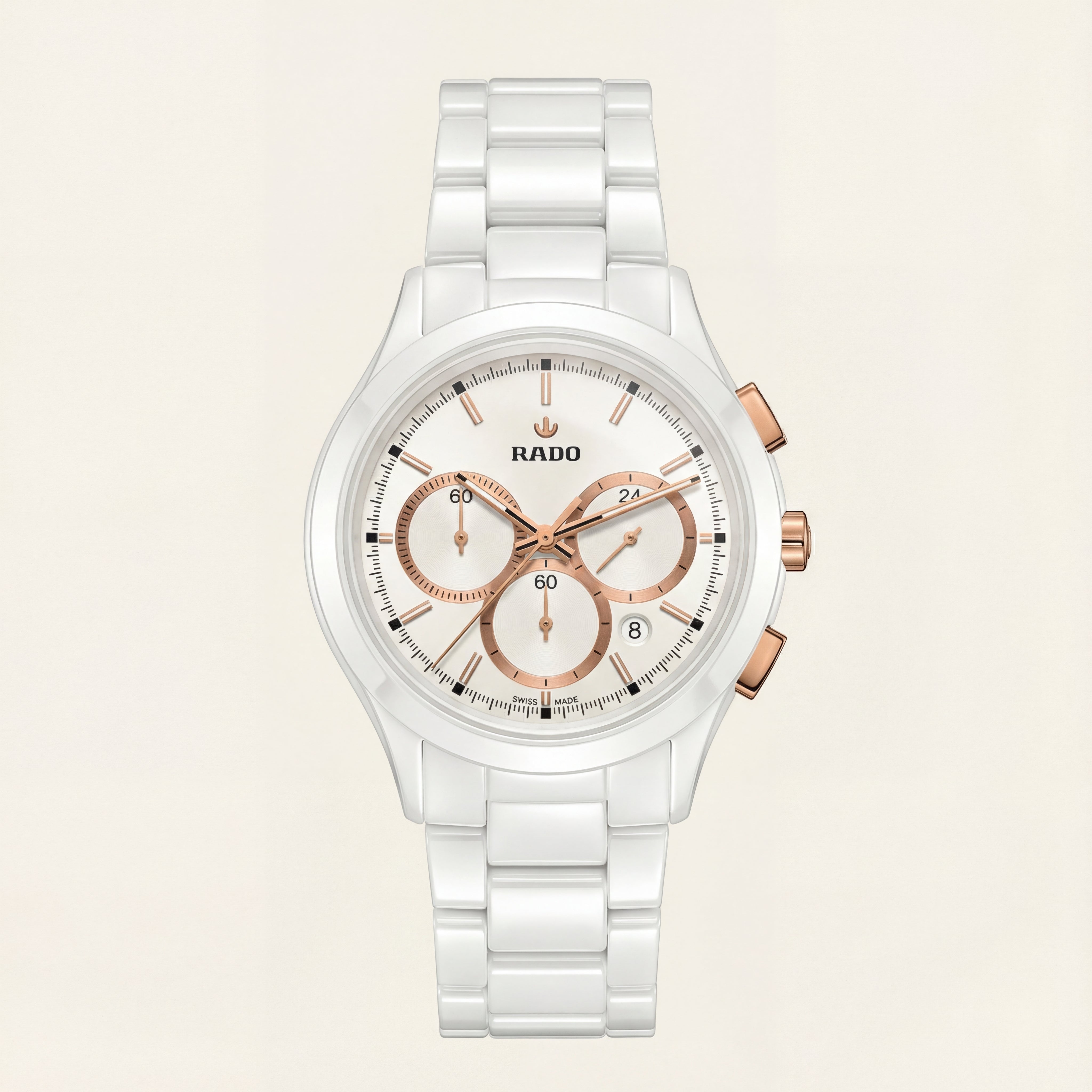 White Ceramic Rose Gold Chronograph Men’s Watch