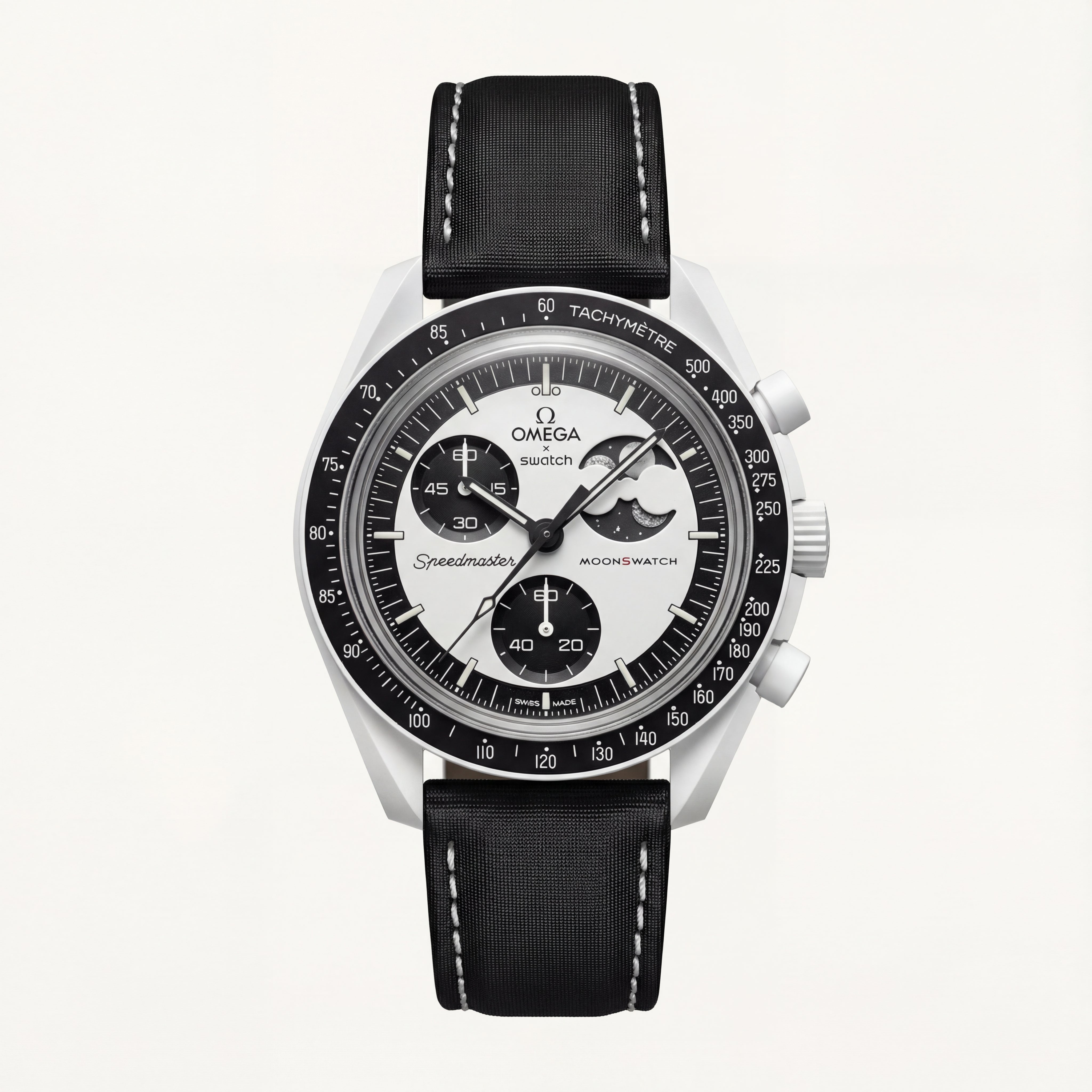 Black & Silver Moon Chronograph Men’s Watch with Tachymeter Bezel