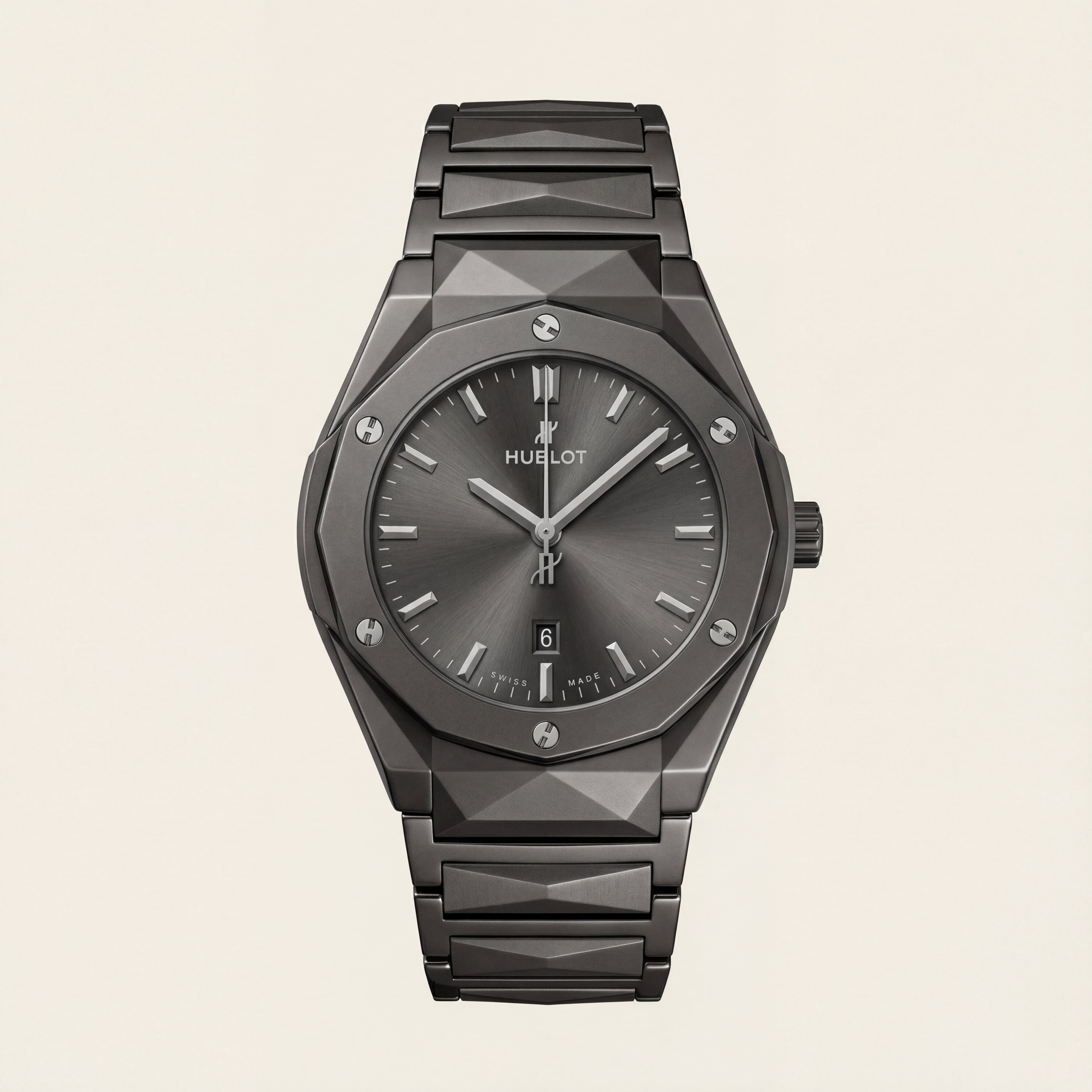 Matte Black Steel Luxury Men’s Watch with Smoke Grey Dial