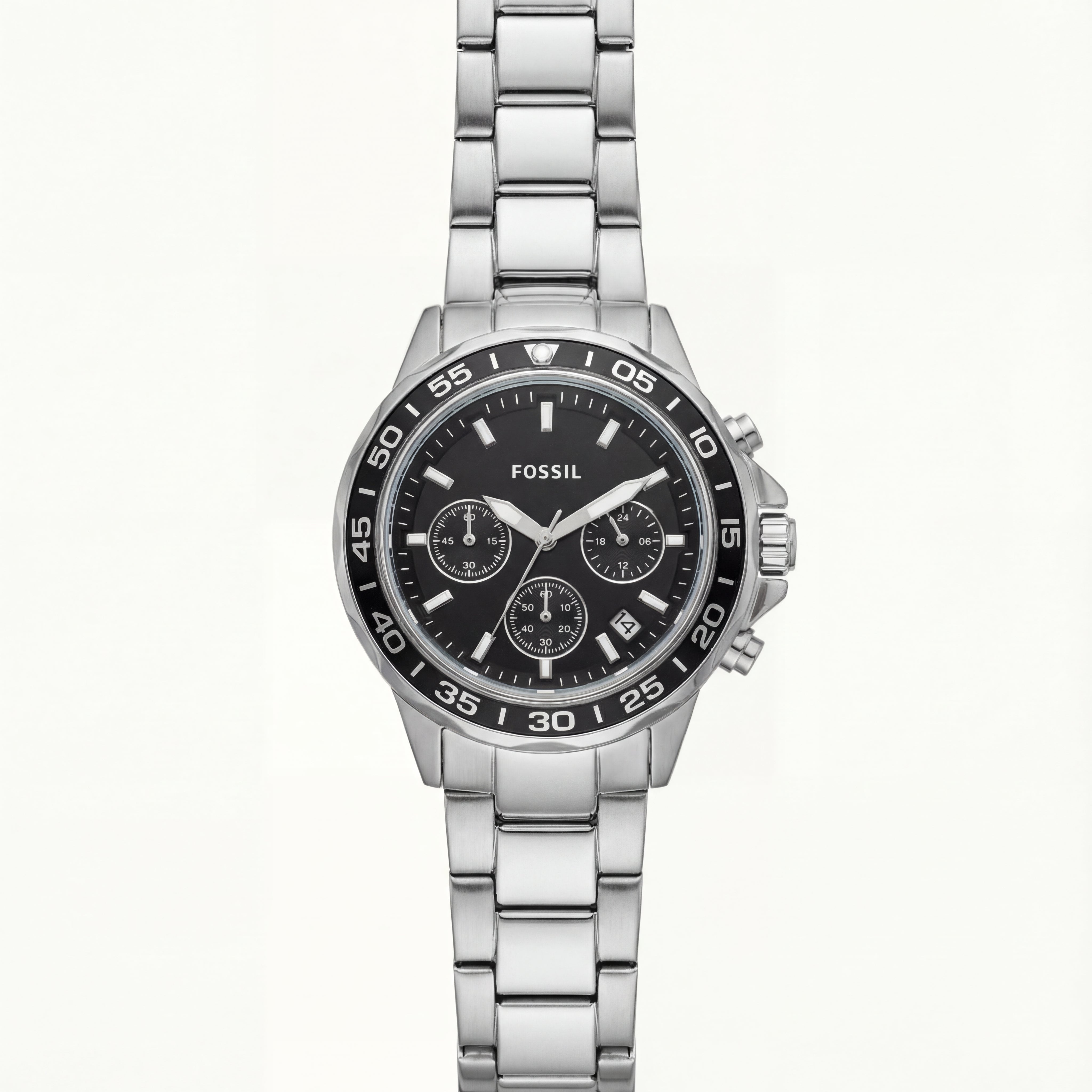 Silver Steel Black Chronograph Dial Men’s Watch