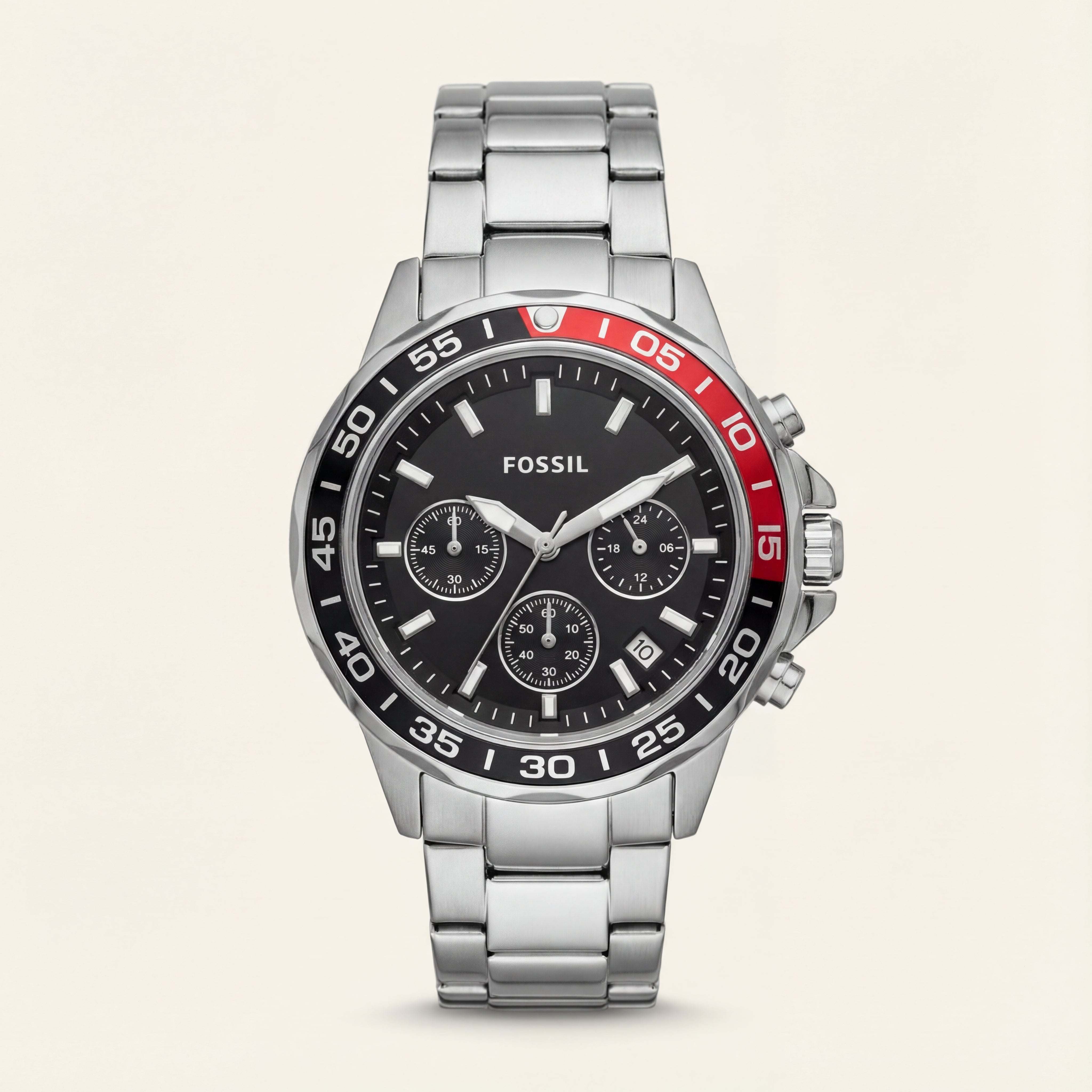 Steel Black Dial Red-Accent Chronograph Men’s Watch