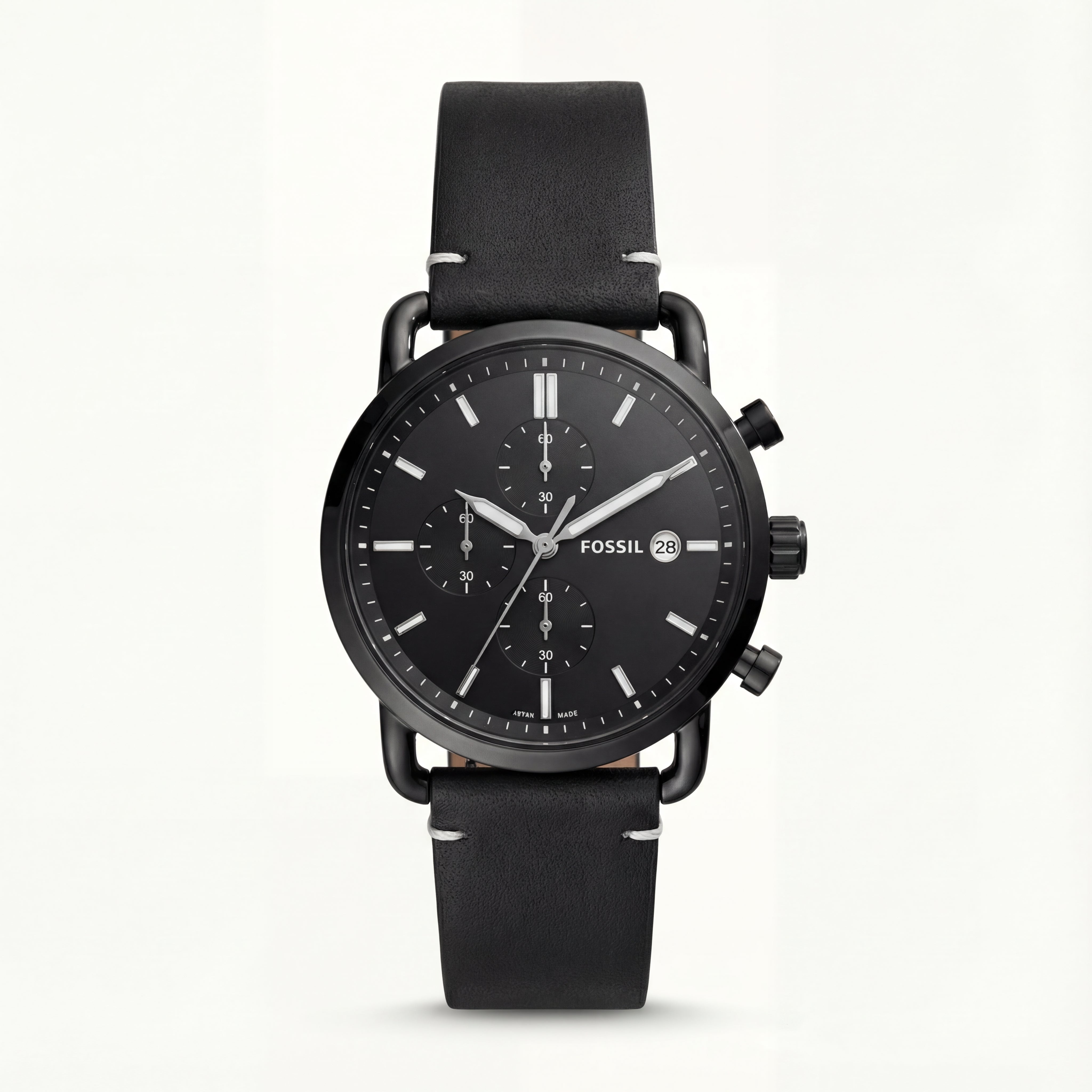 Matte Black Chronograph Leather Strap Men’s Watch