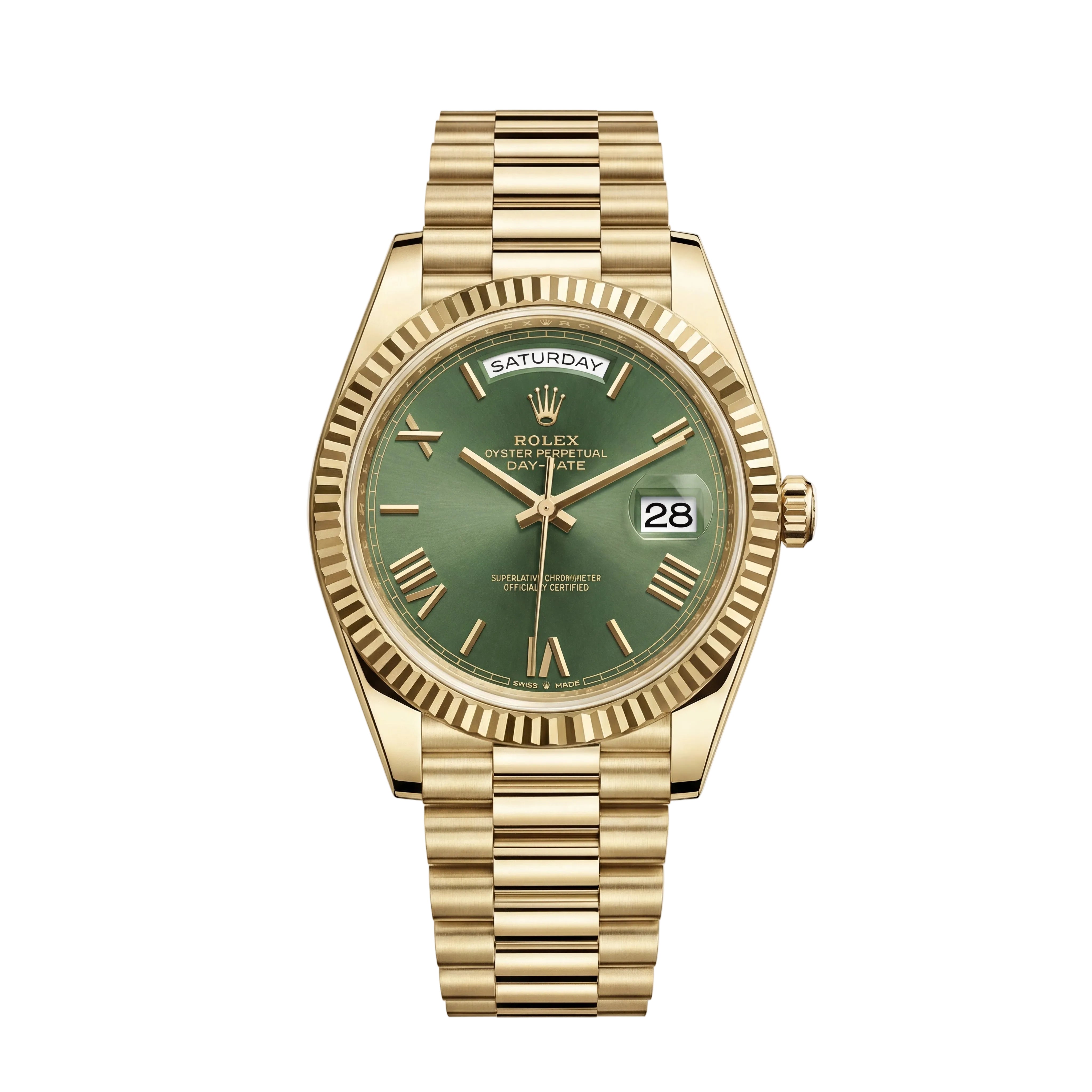 Gold Day-Date Green Sunray Roman Dial Men’s Watch
