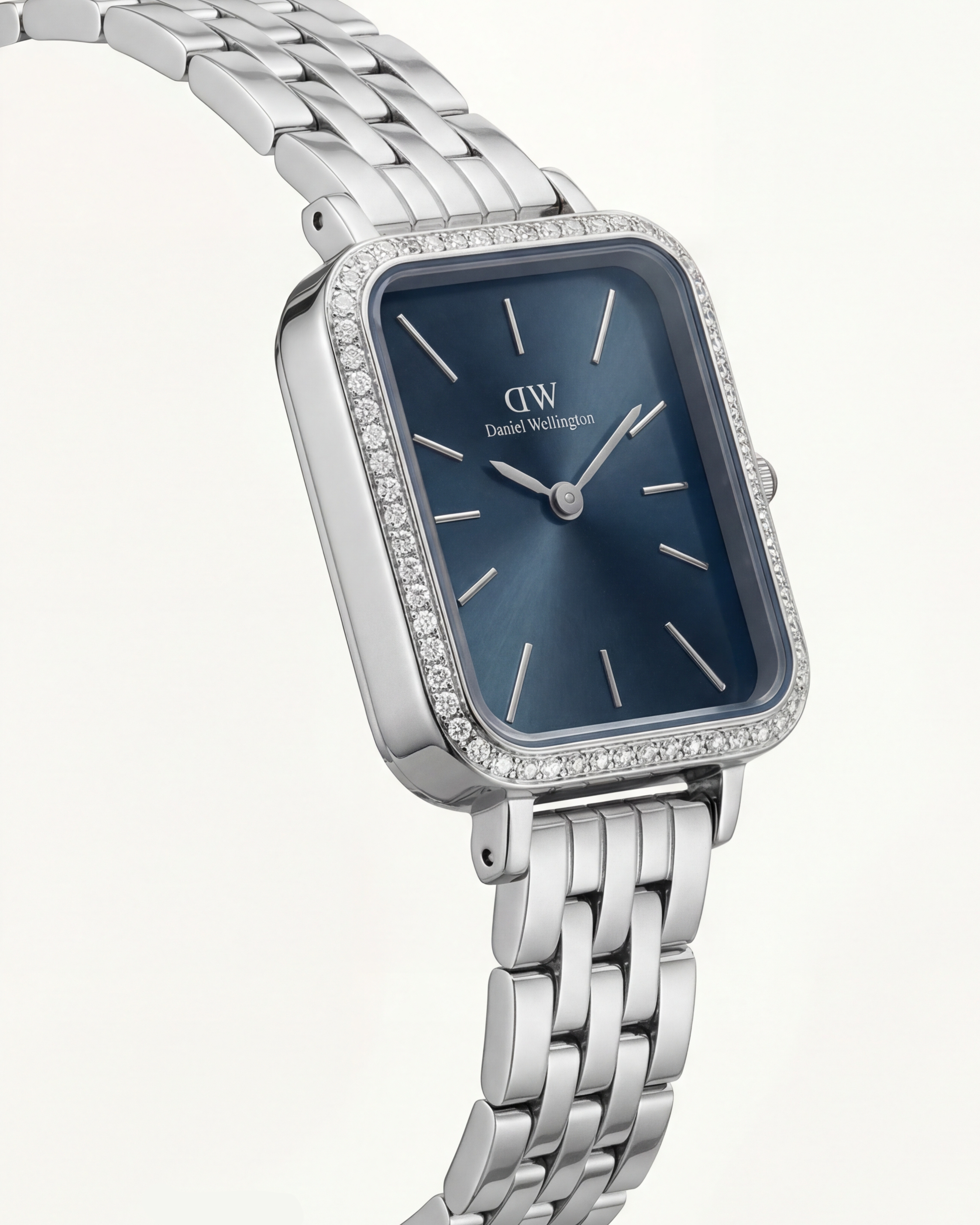 Midnight Blue Rectangle Crystal Watch – Silver Luxe Edition